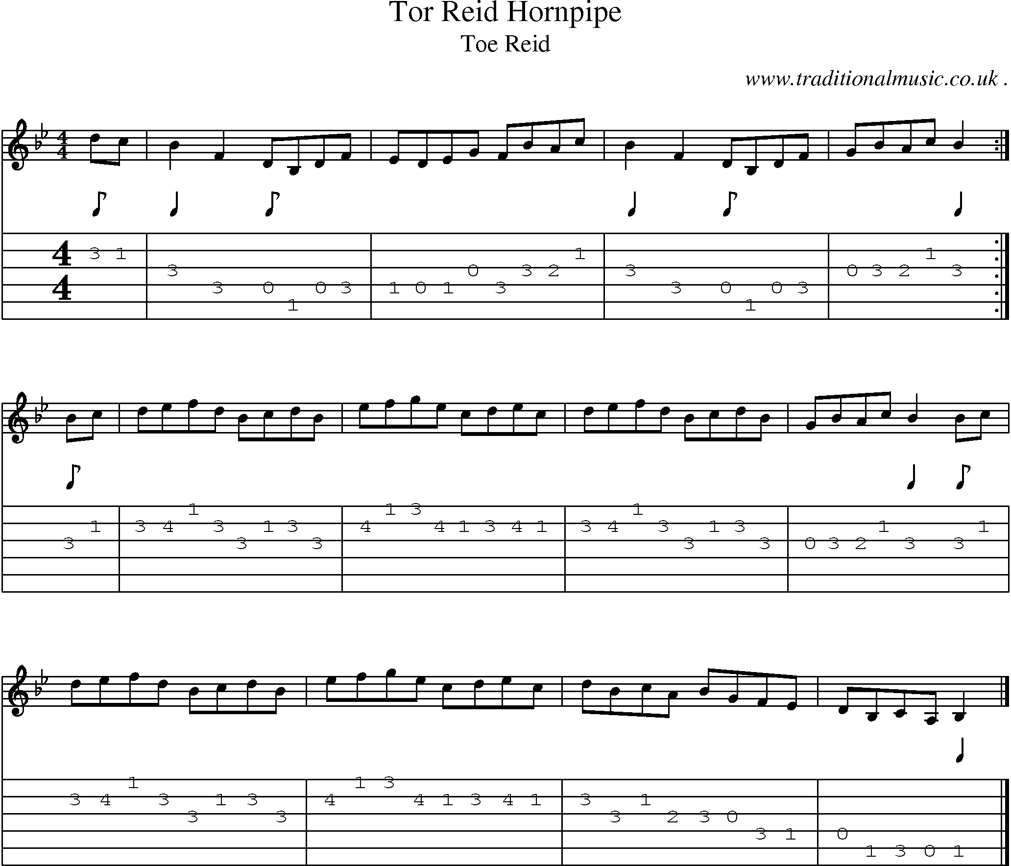 Sheet-music  score, Chords and Guitar Tabs for Tor Reid Hornpipe