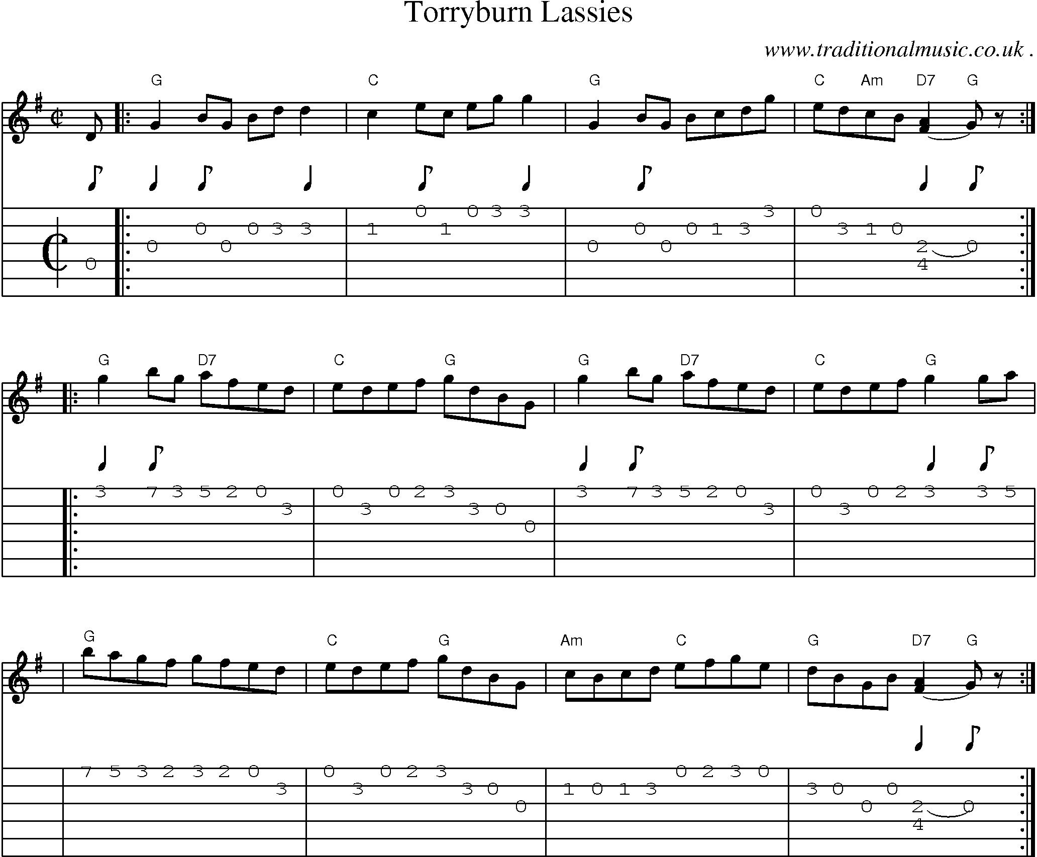 Sheet-music  score, Chords and Guitar Tabs for Torryburn Lassies