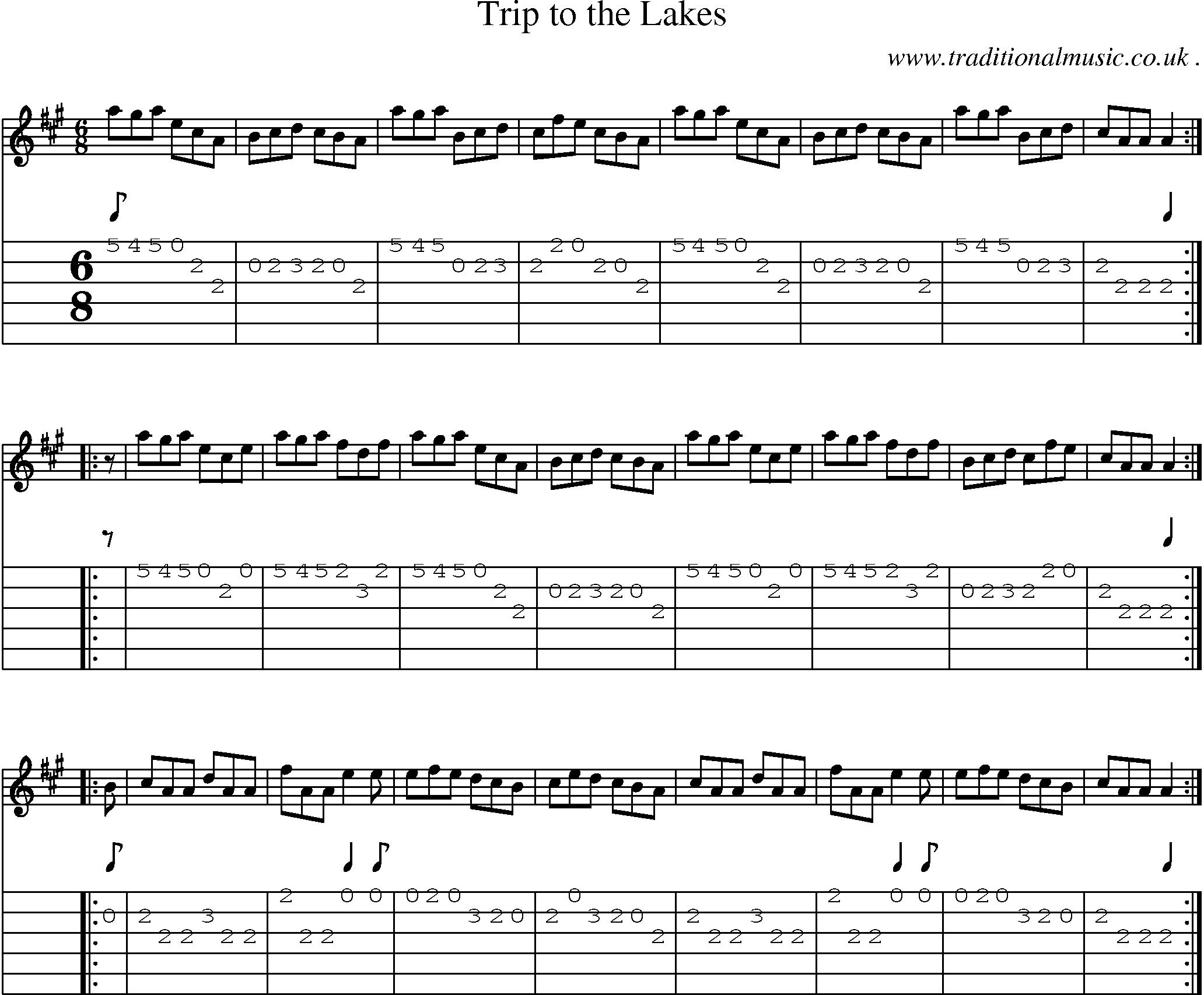 Sheet-music  score, Chords and Guitar Tabs for Trip To The Lakes