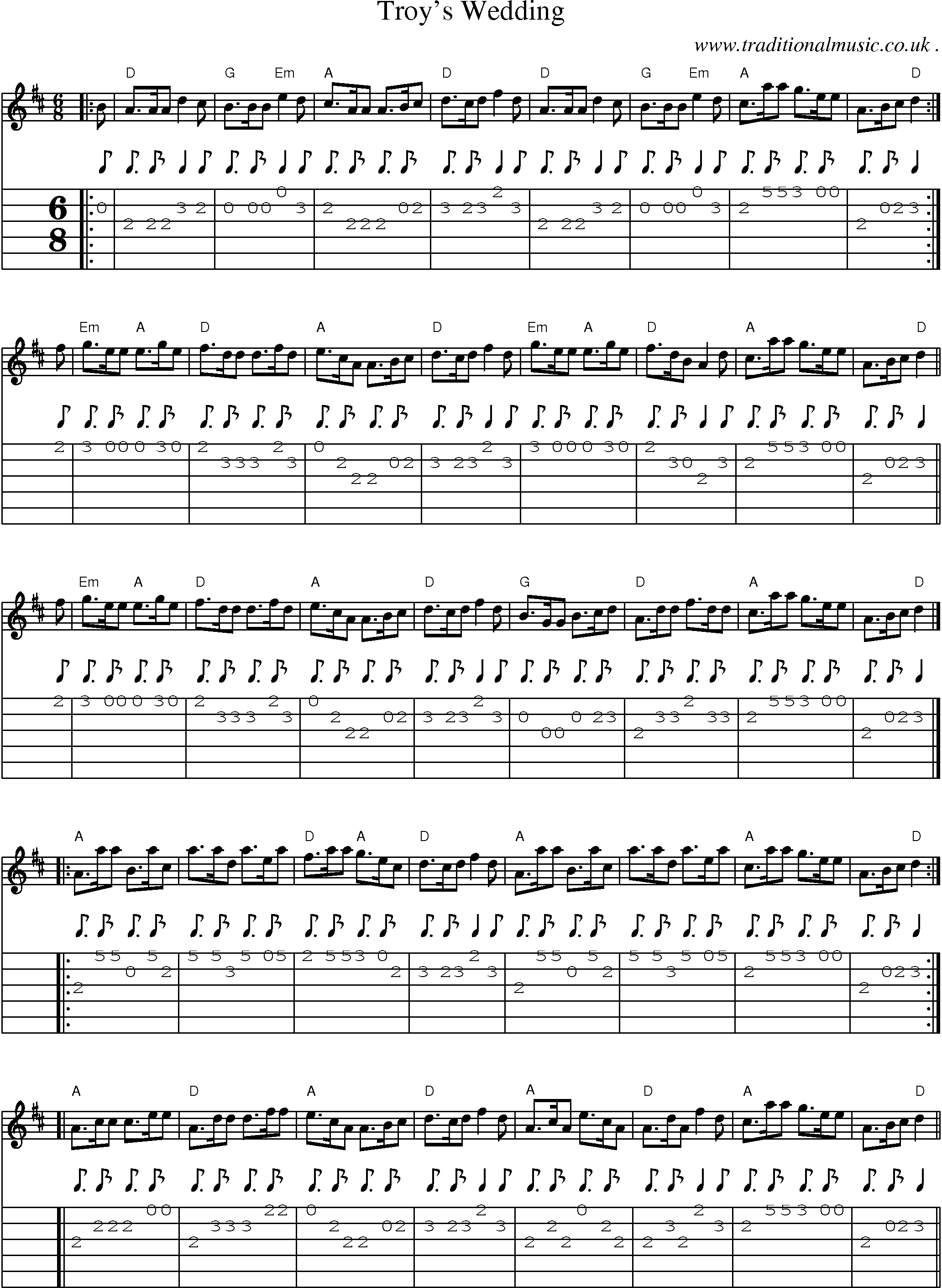 Sheet-music  score, Chords and Guitar Tabs for Troys Wedding