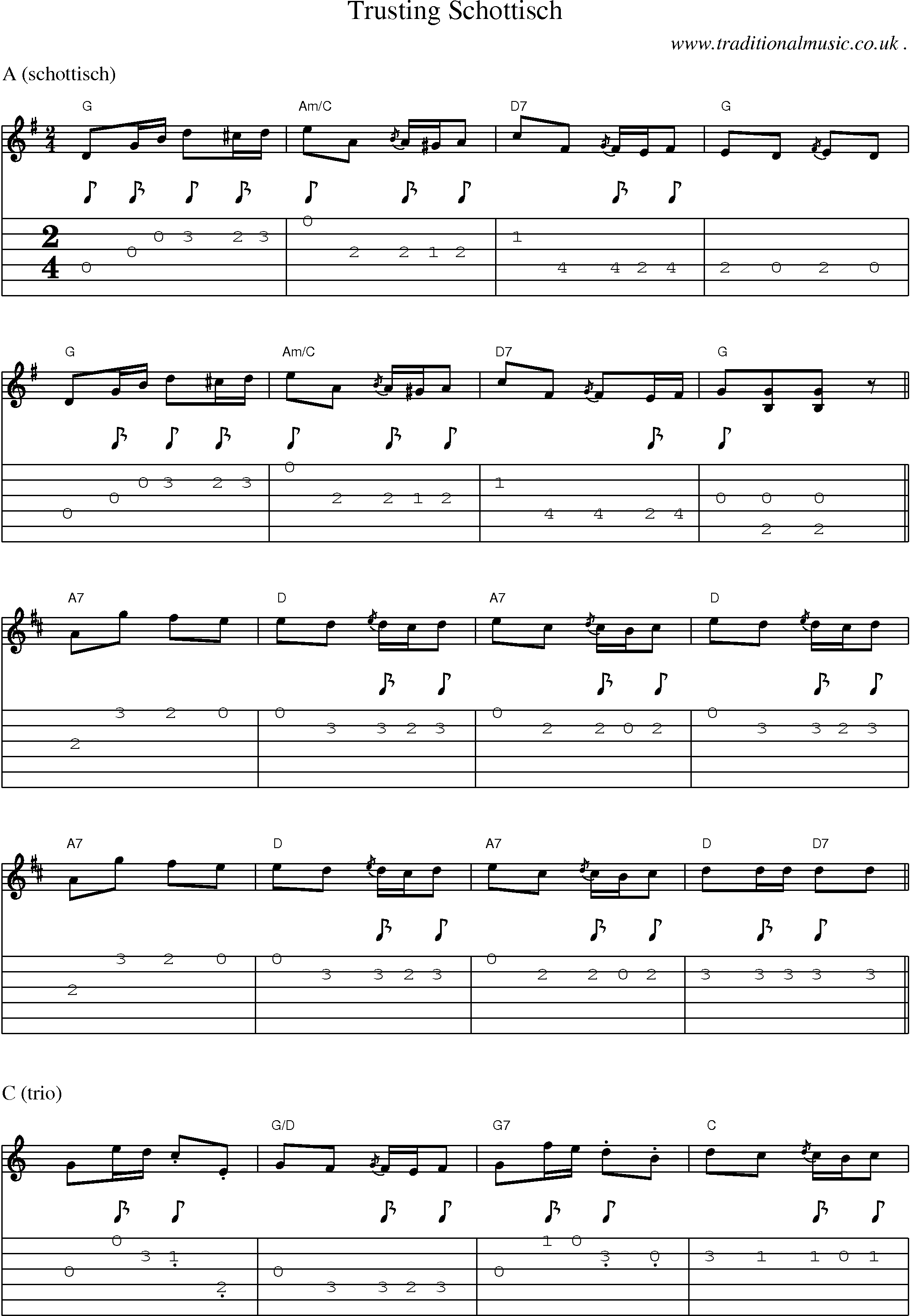 Sheet-music  score, Chords and Guitar Tabs for Trusting Schottisch