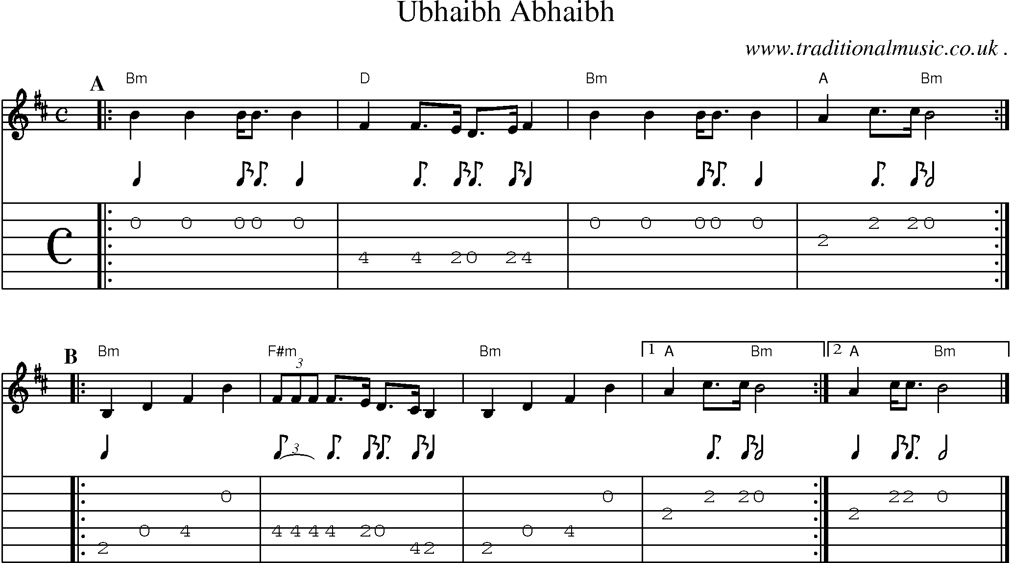 Sheet-music  score, Chords and Guitar Tabs for Ubhaibh Abhaibh