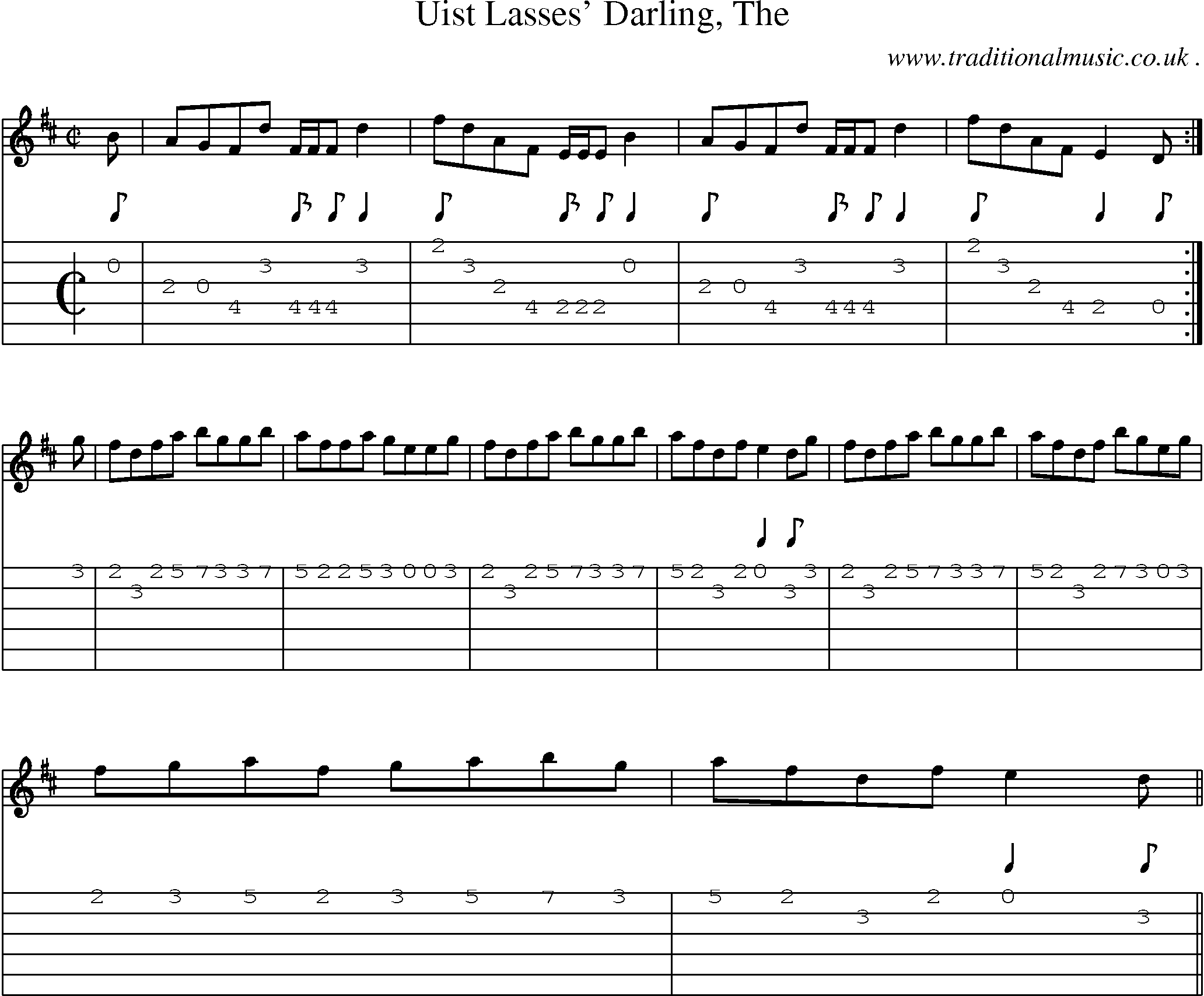 Sheet-music  score, Chords and Guitar Tabs for Uist Lasses Darling The
