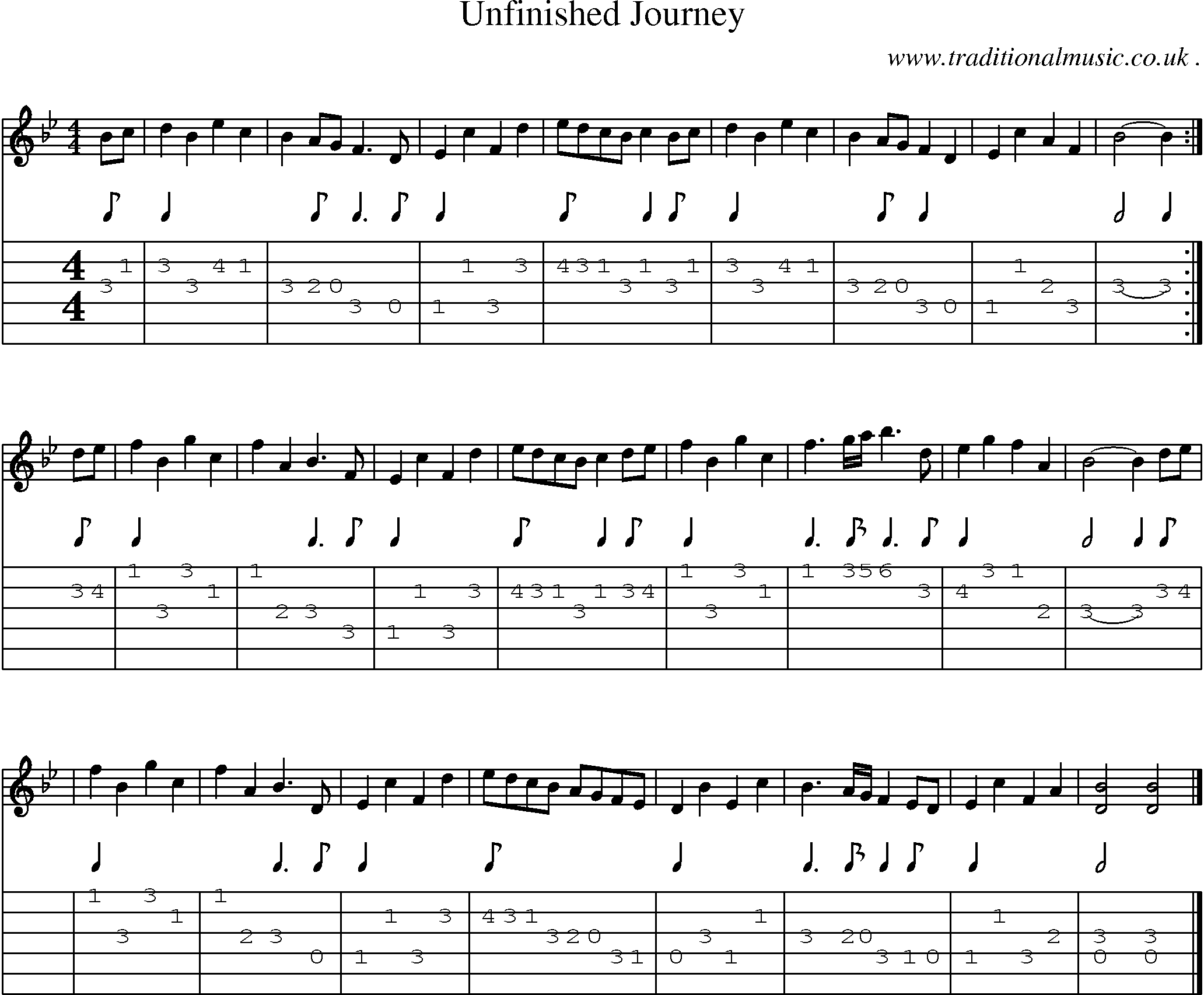 Sheet-music  score, Chords and Guitar Tabs for Unfinished Journey