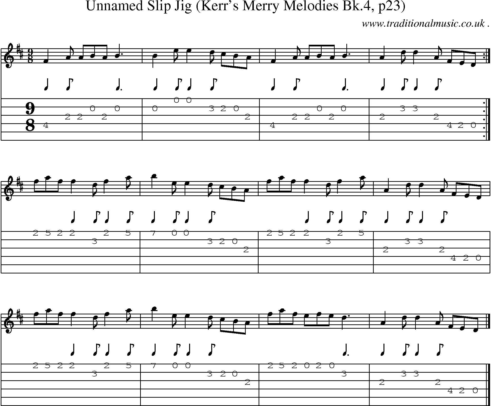 Sheet-music  score, Chords and Guitar Tabs for Unnamed Slip Jig Kerrs Merry Melodies Bk4 P23
