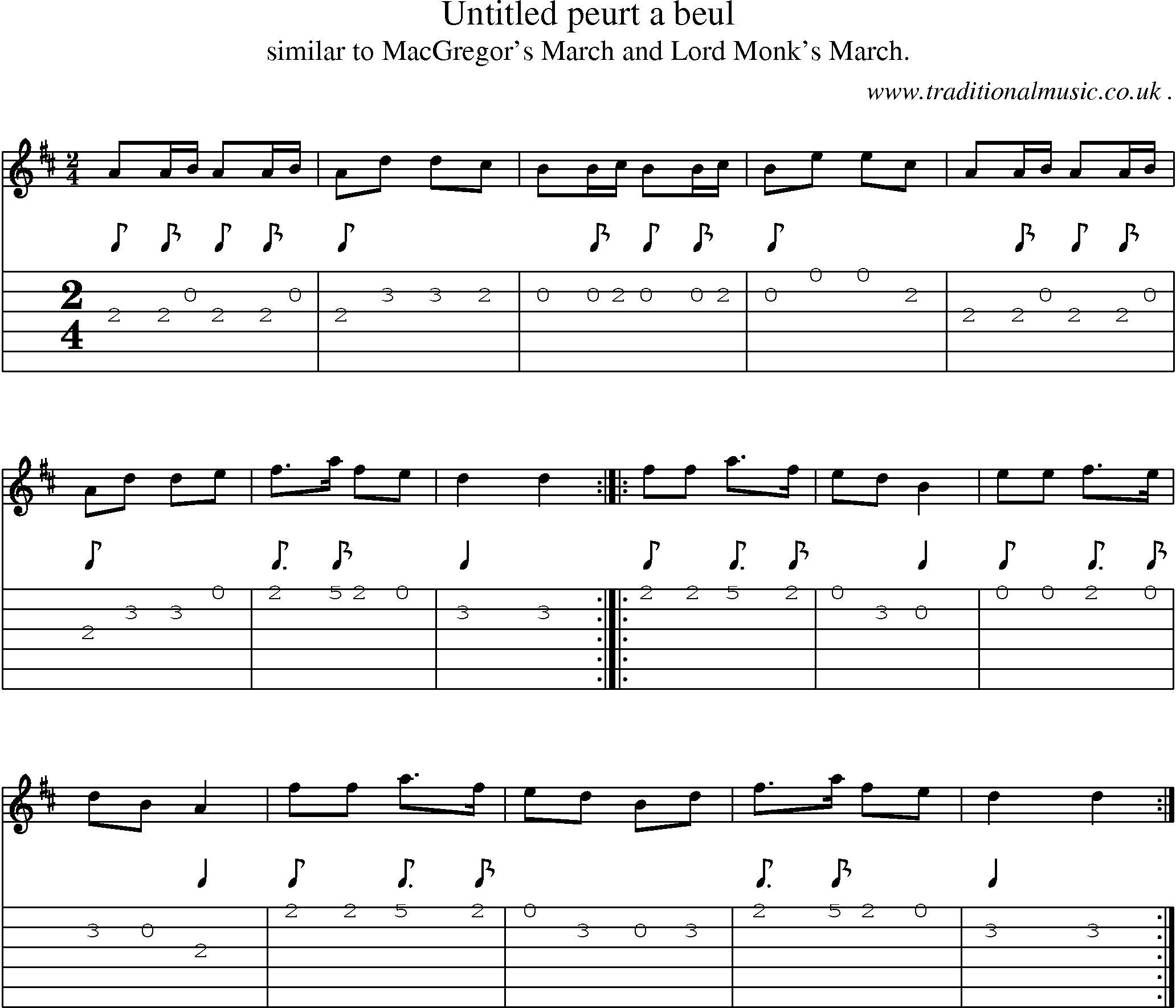 Sheet-music  score, Chords and Guitar Tabs for Untitled Peurt A Beul