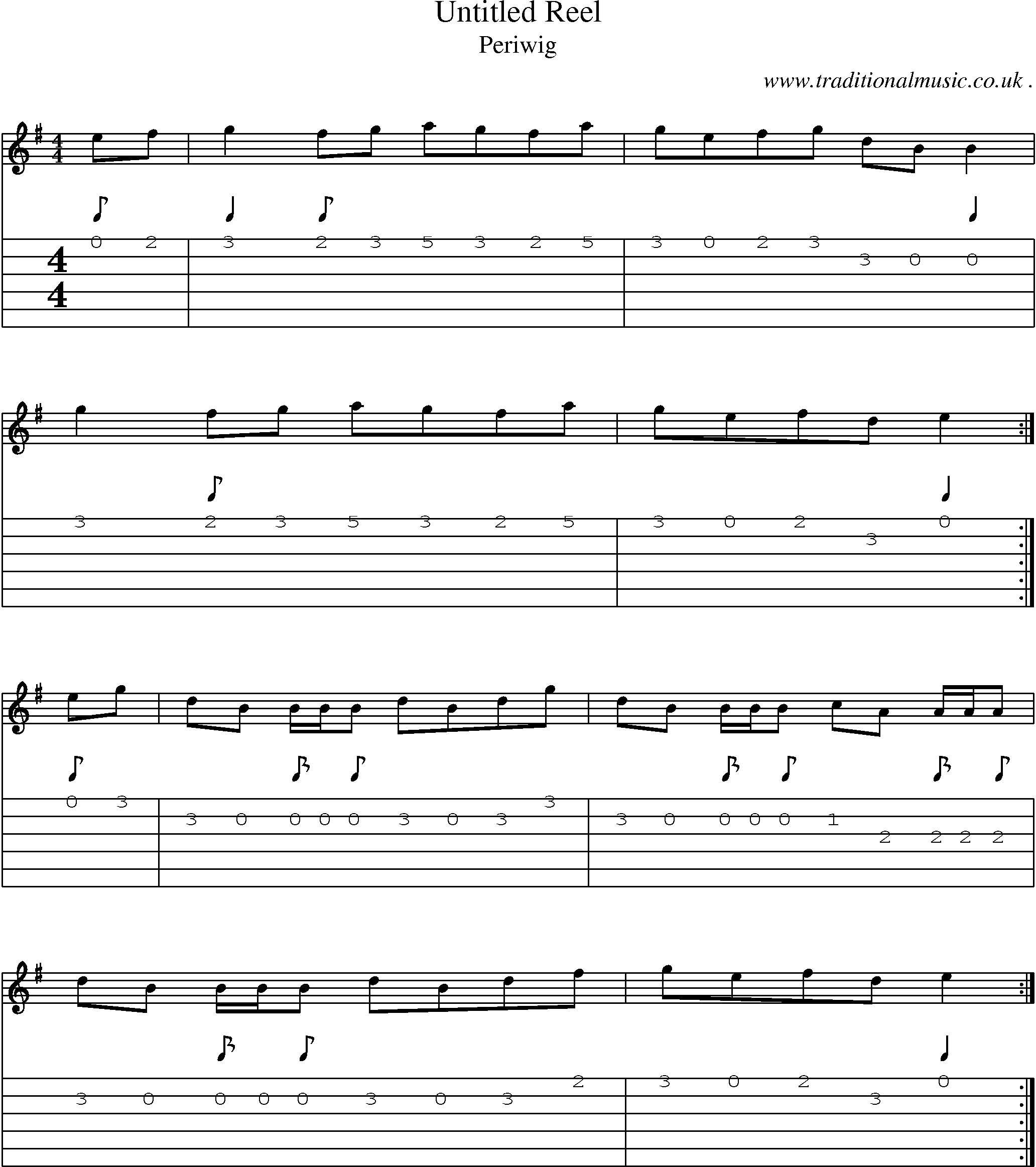 Sheet-music  score, Chords and Guitar Tabs for Untitled Reel