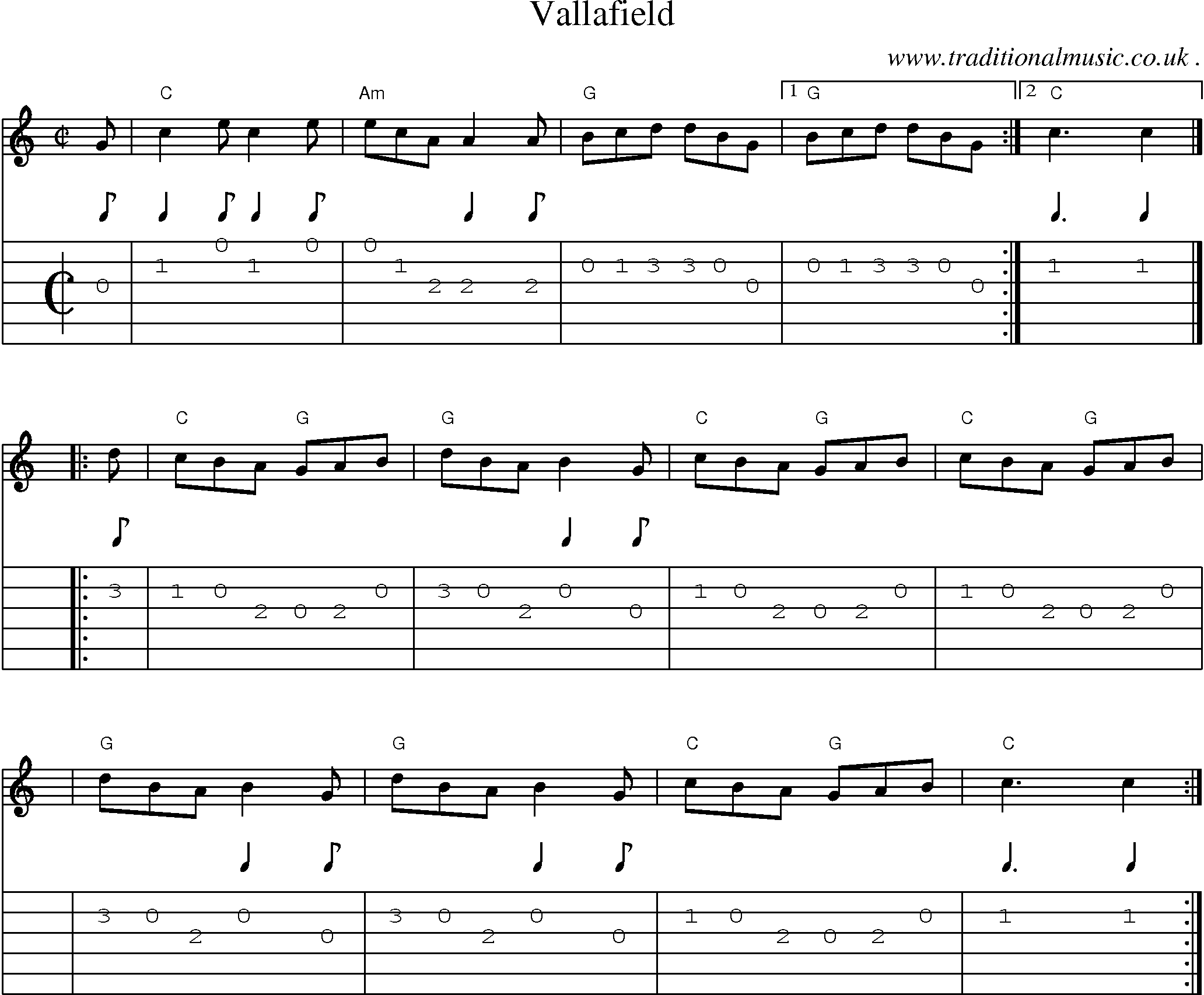 Sheet-music  score, Chords and Guitar Tabs for Vallafield