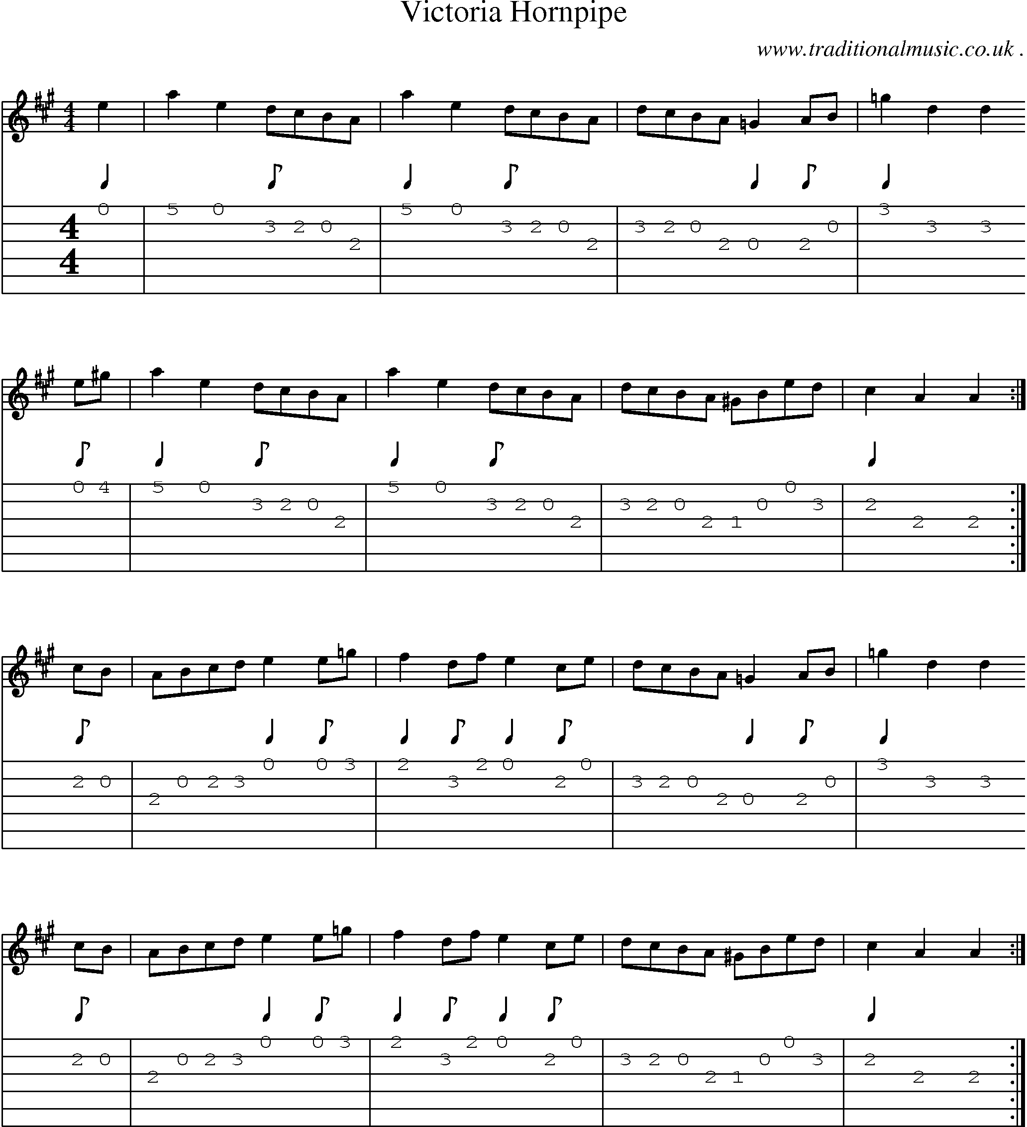 Sheet-music  score, Chords and Guitar Tabs for Victoria Hornpipe