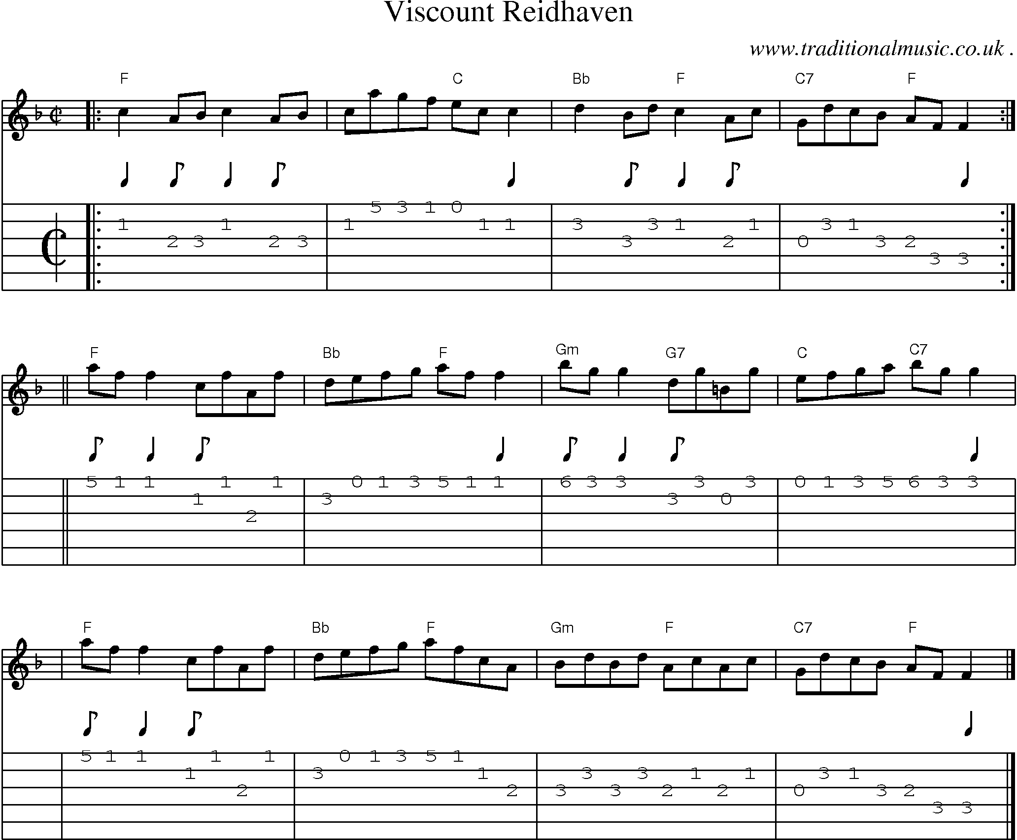 Sheet-music  score, Chords and Guitar Tabs for Viscount Reidhaven