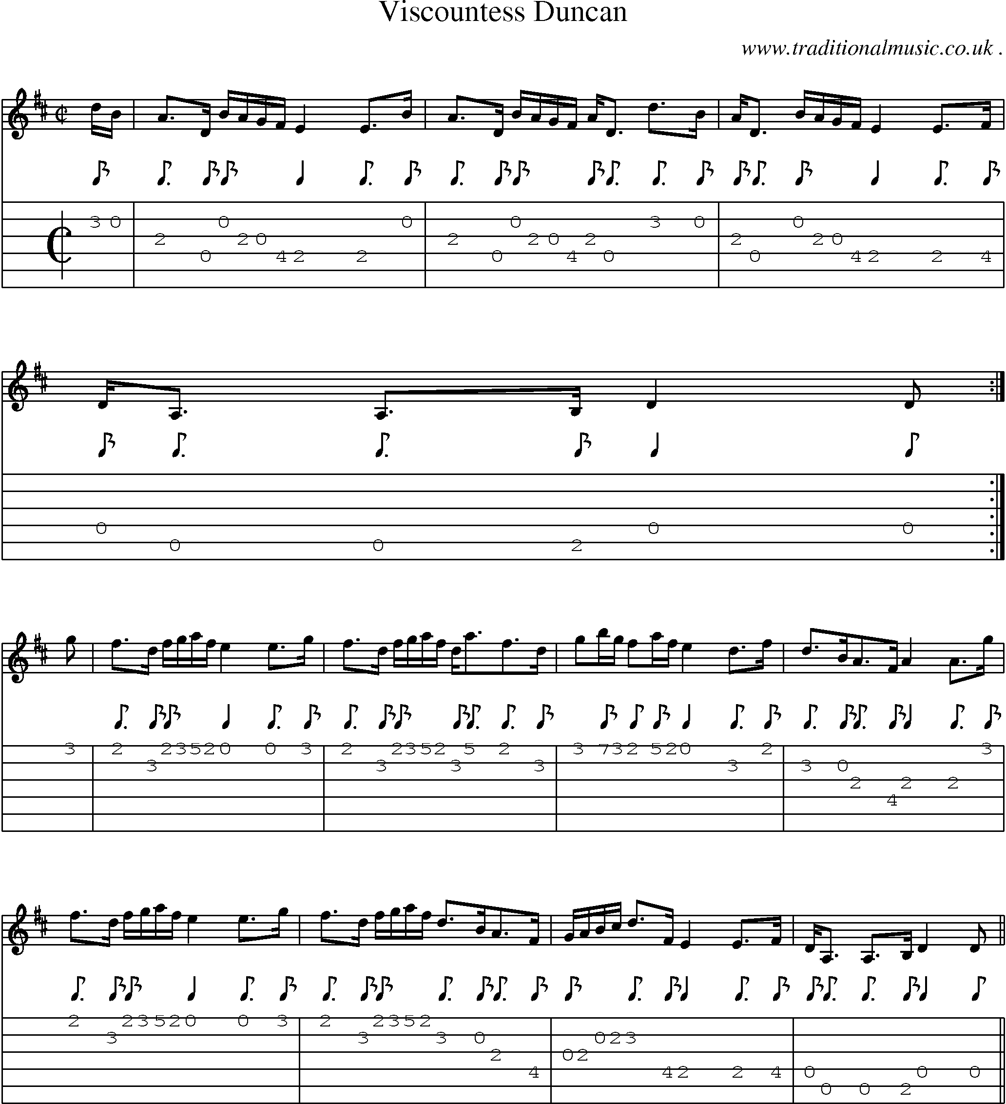 Sheet-music  score, Chords and Guitar Tabs for Viscountess Duncan