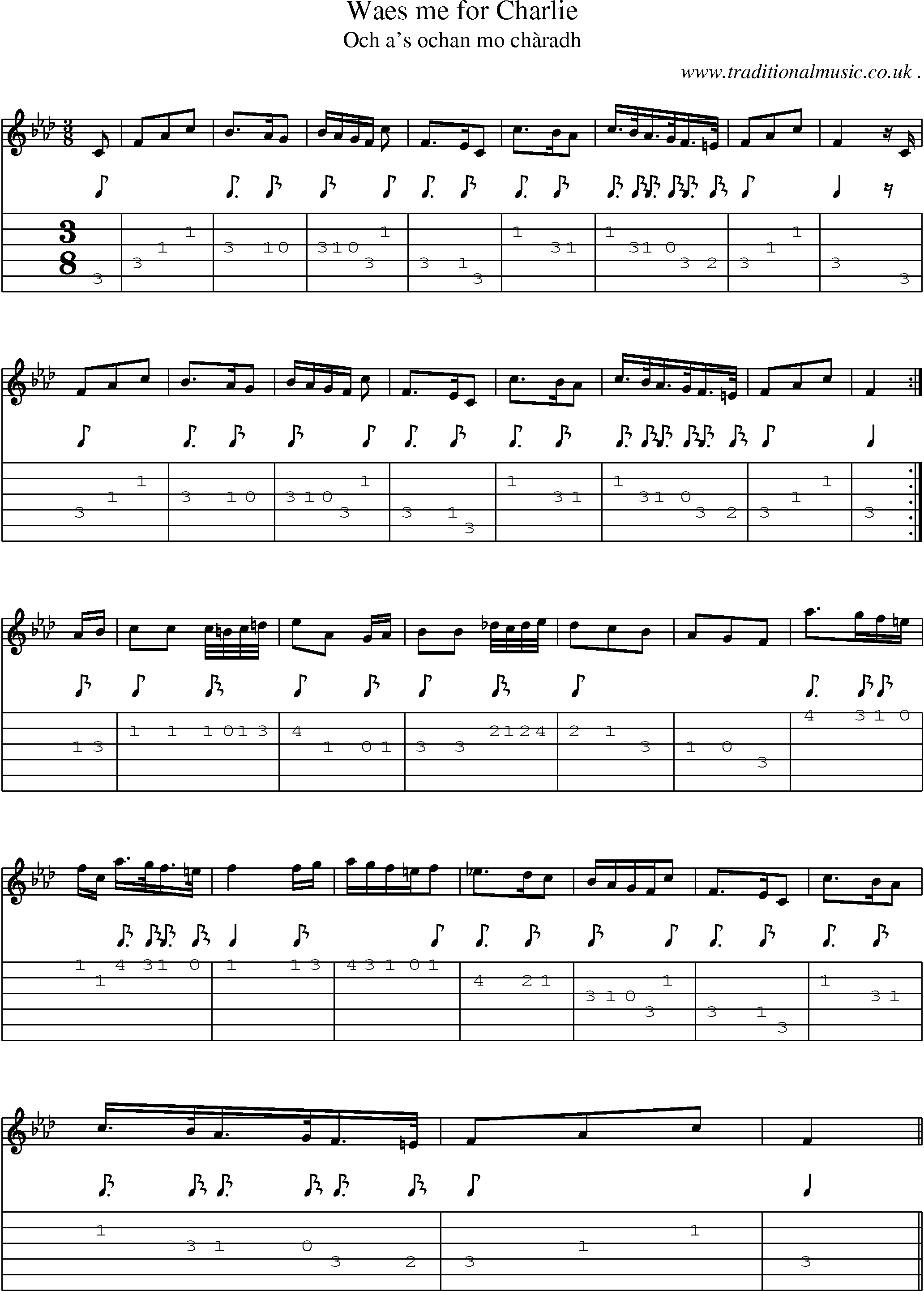 Sheet-music  score, Chords and Guitar Tabs for Waes Me For Charlie