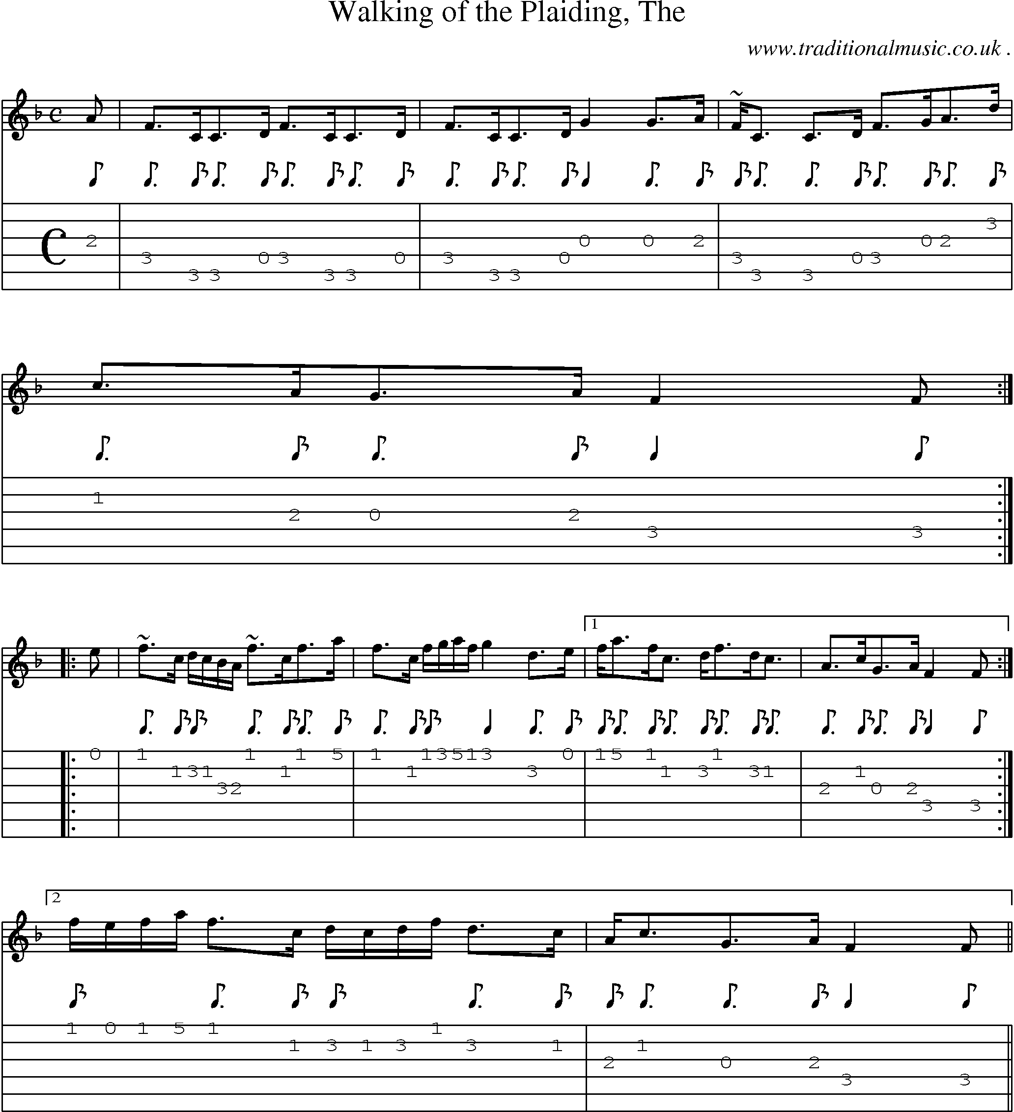 Sheet-music  score, Chords and Guitar Tabs for Walking Of The Plaiding The