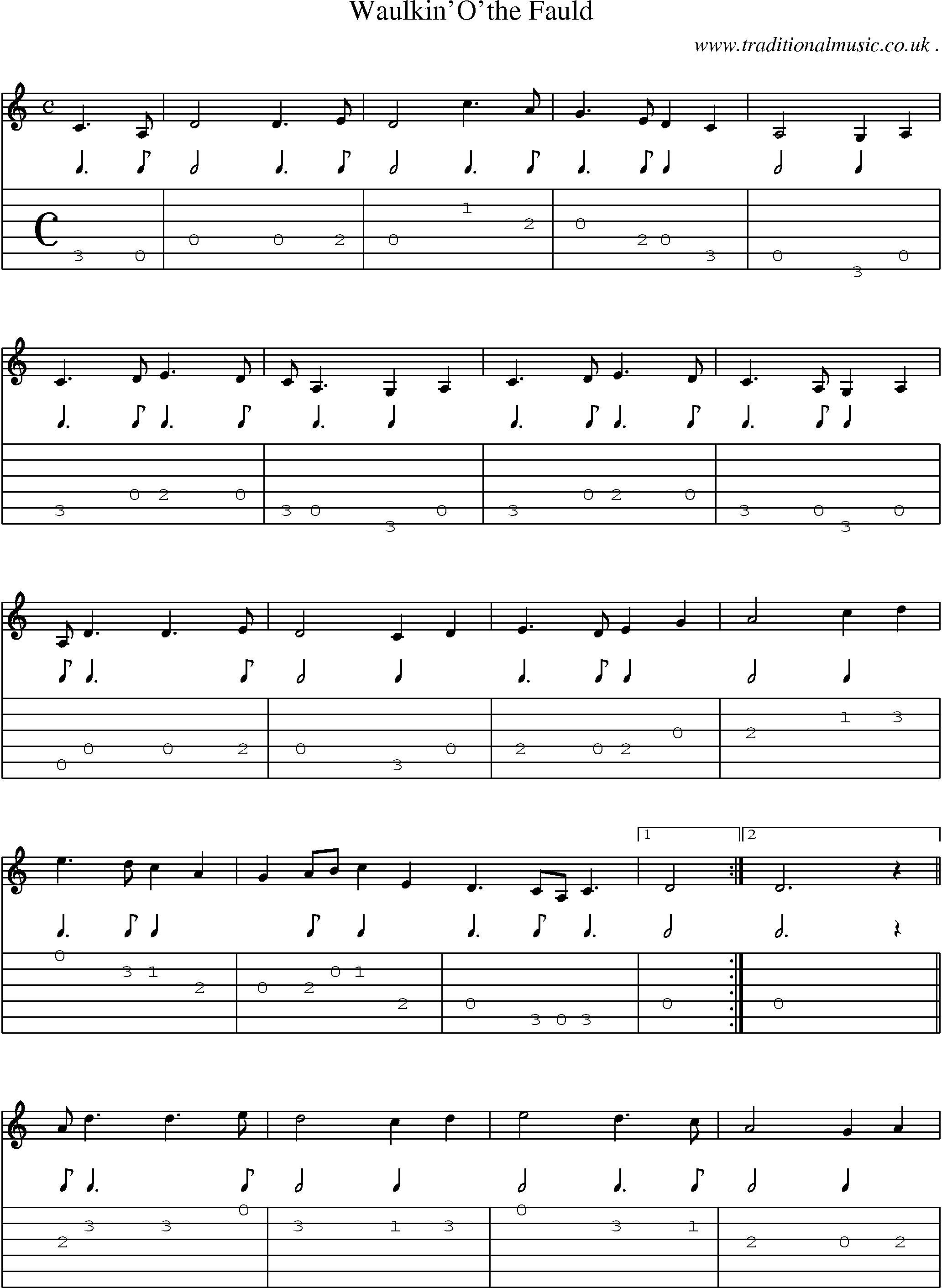 Sheet-music  score, Chords and Guitar Tabs for Waulkinothe Fauld