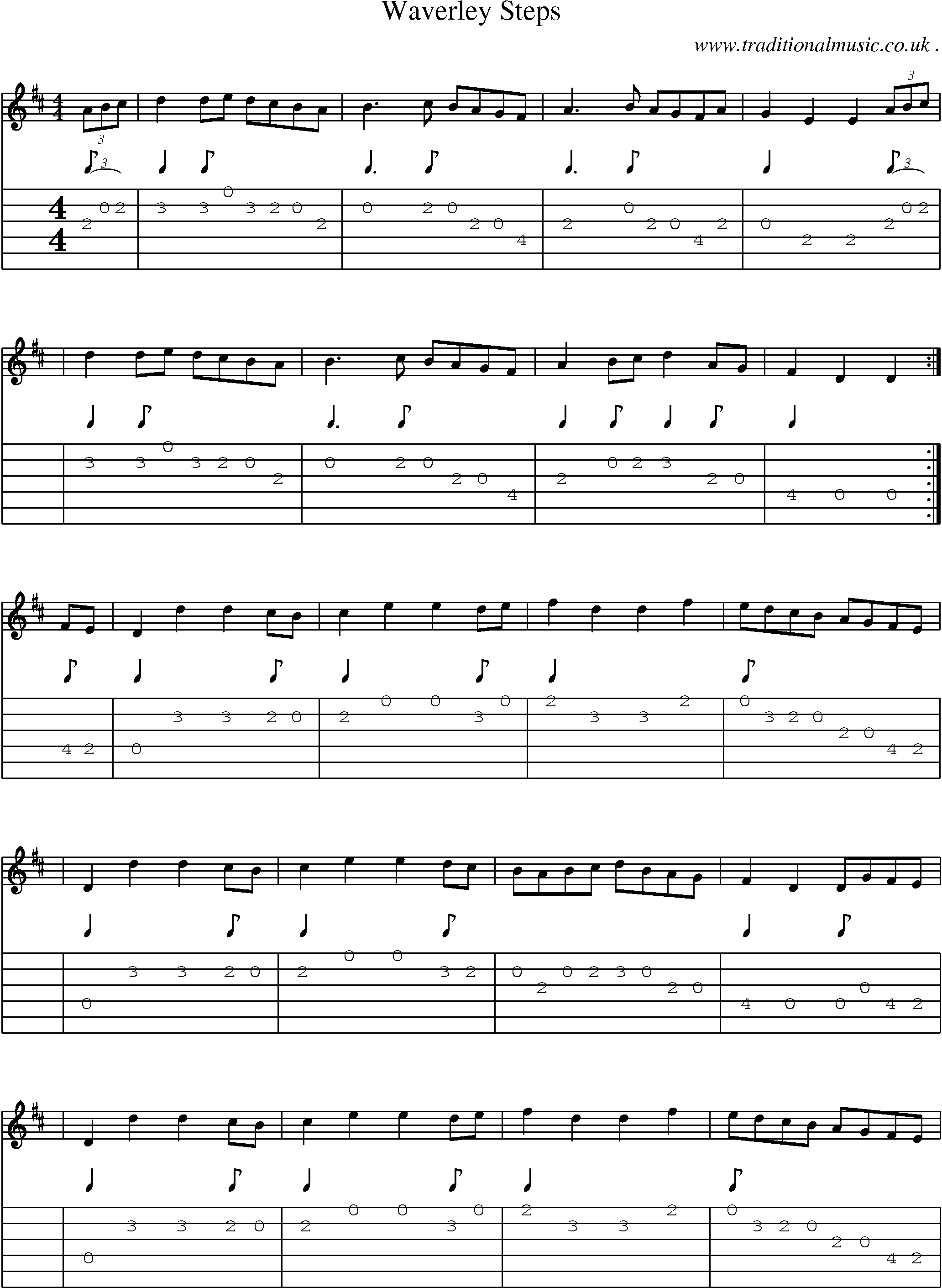 Sheet-music  score, Chords and Guitar Tabs for Waverley Steps