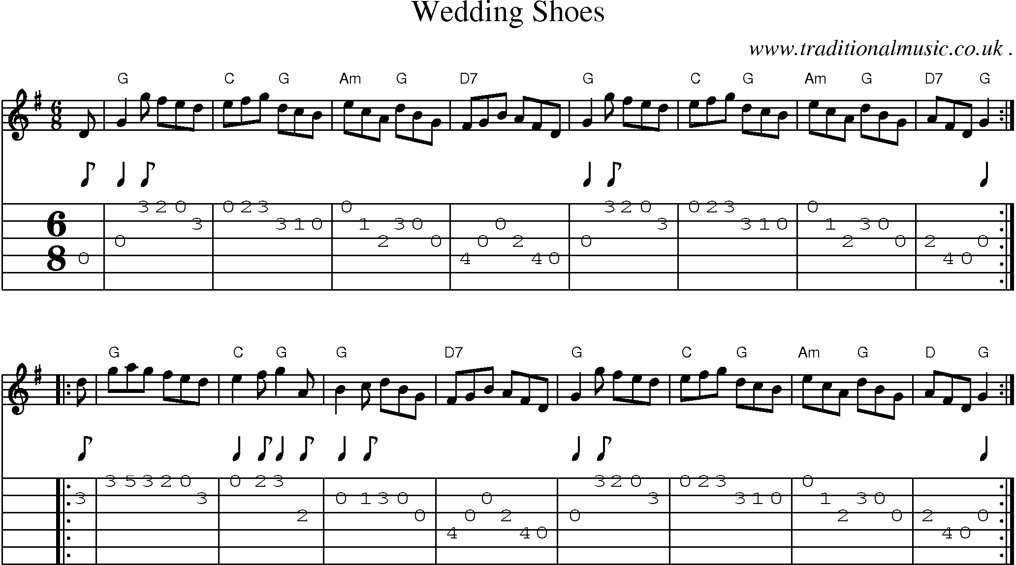 Sheet-music  score, Chords and Guitar Tabs for Wedding Shoes