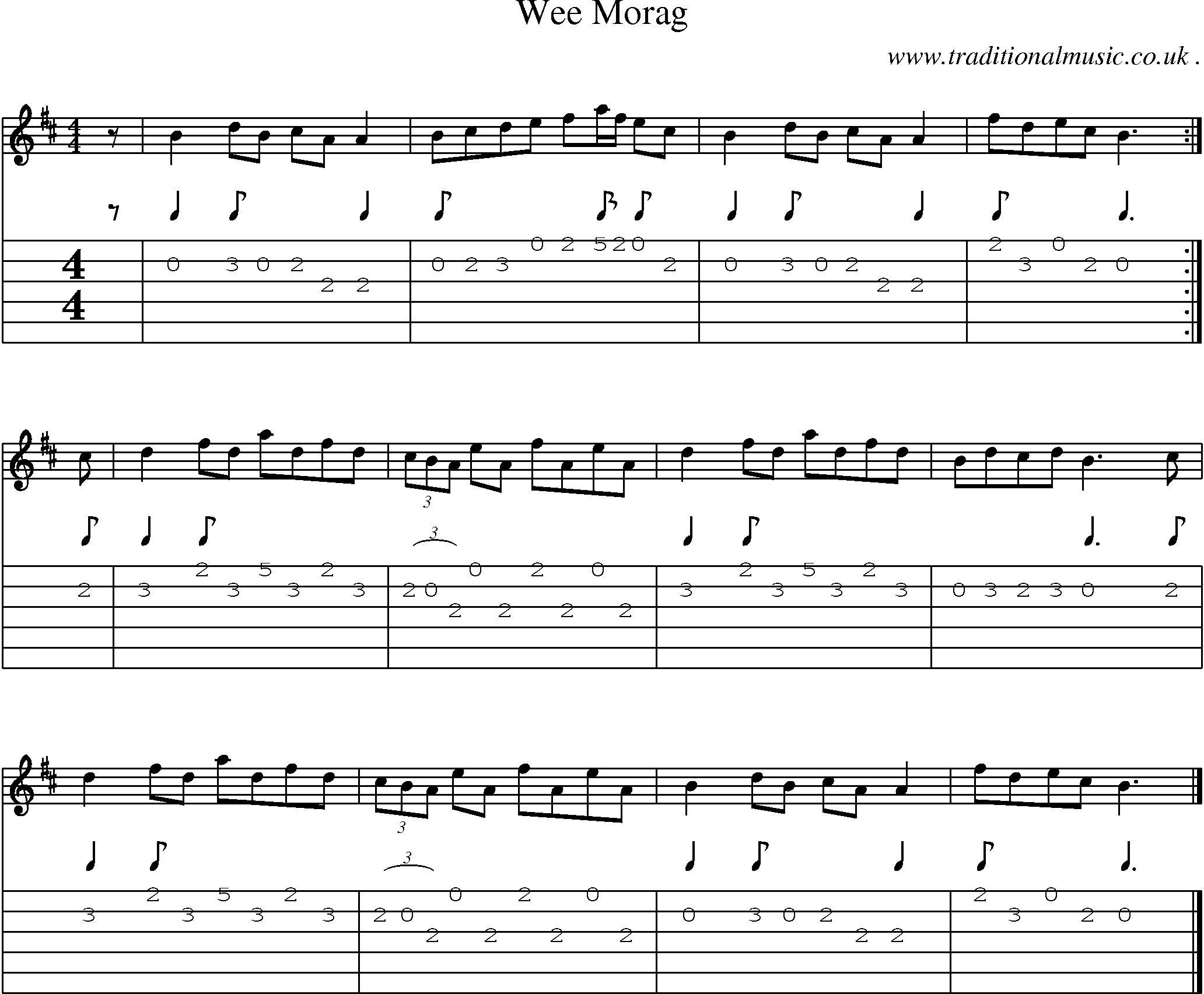 Sheet-music  score, Chords and Guitar Tabs for Wee Morag