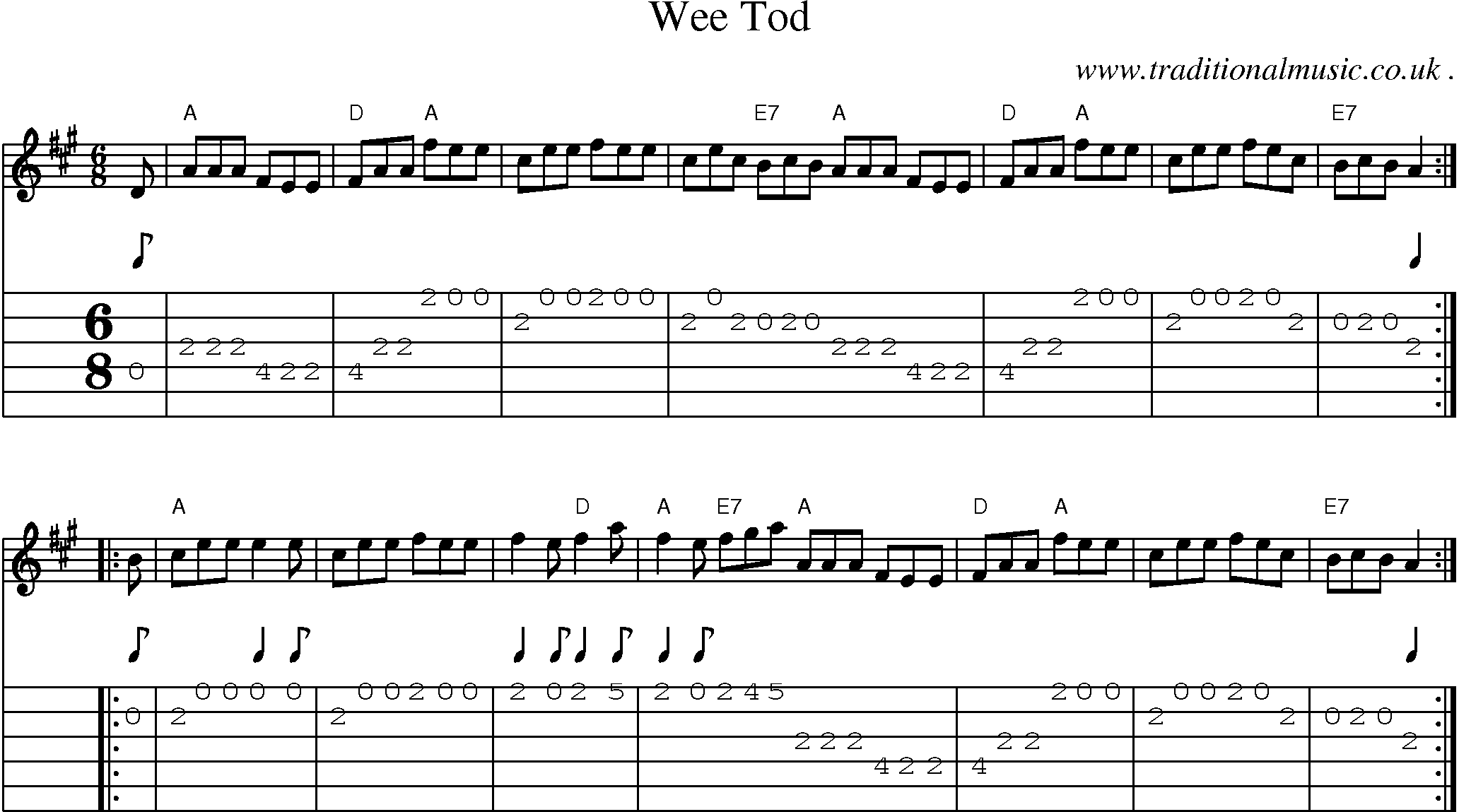 Sheet-music  score, Chords and Guitar Tabs for Wee Tod