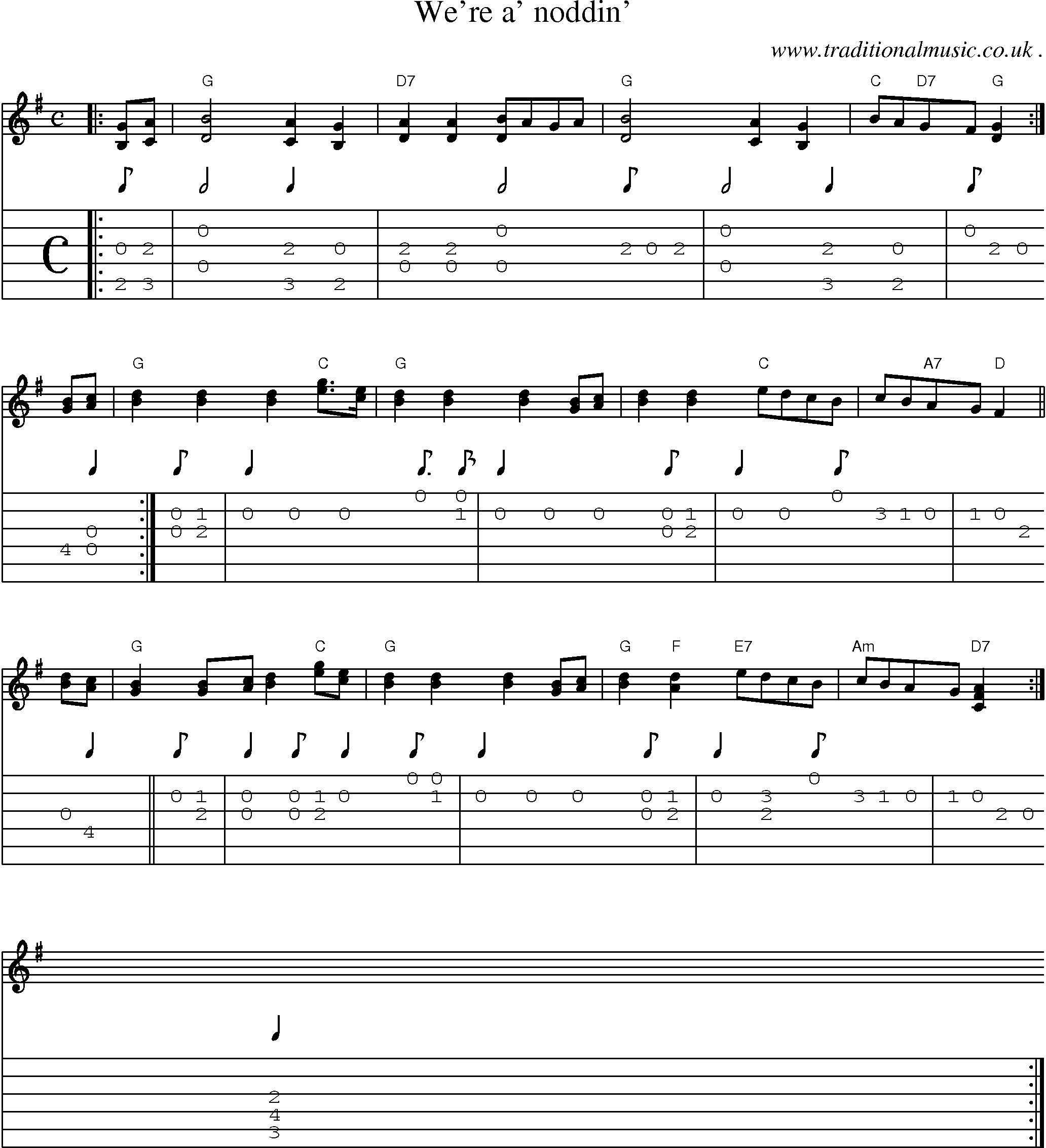 Sheet-music  score, Chords and Guitar Tabs for Were A Noddin