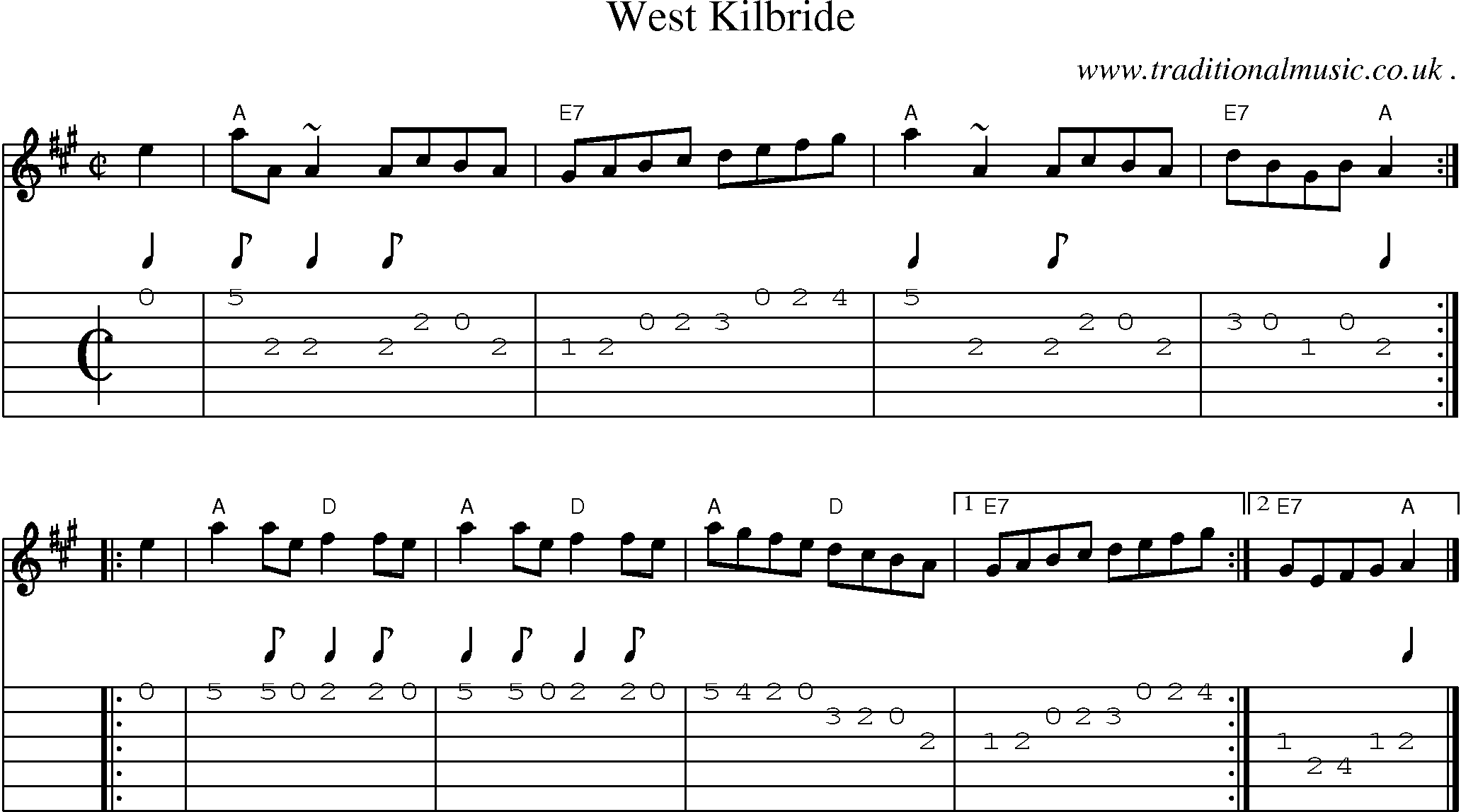 Sheet-music  score, Chords and Guitar Tabs for West Kilbride