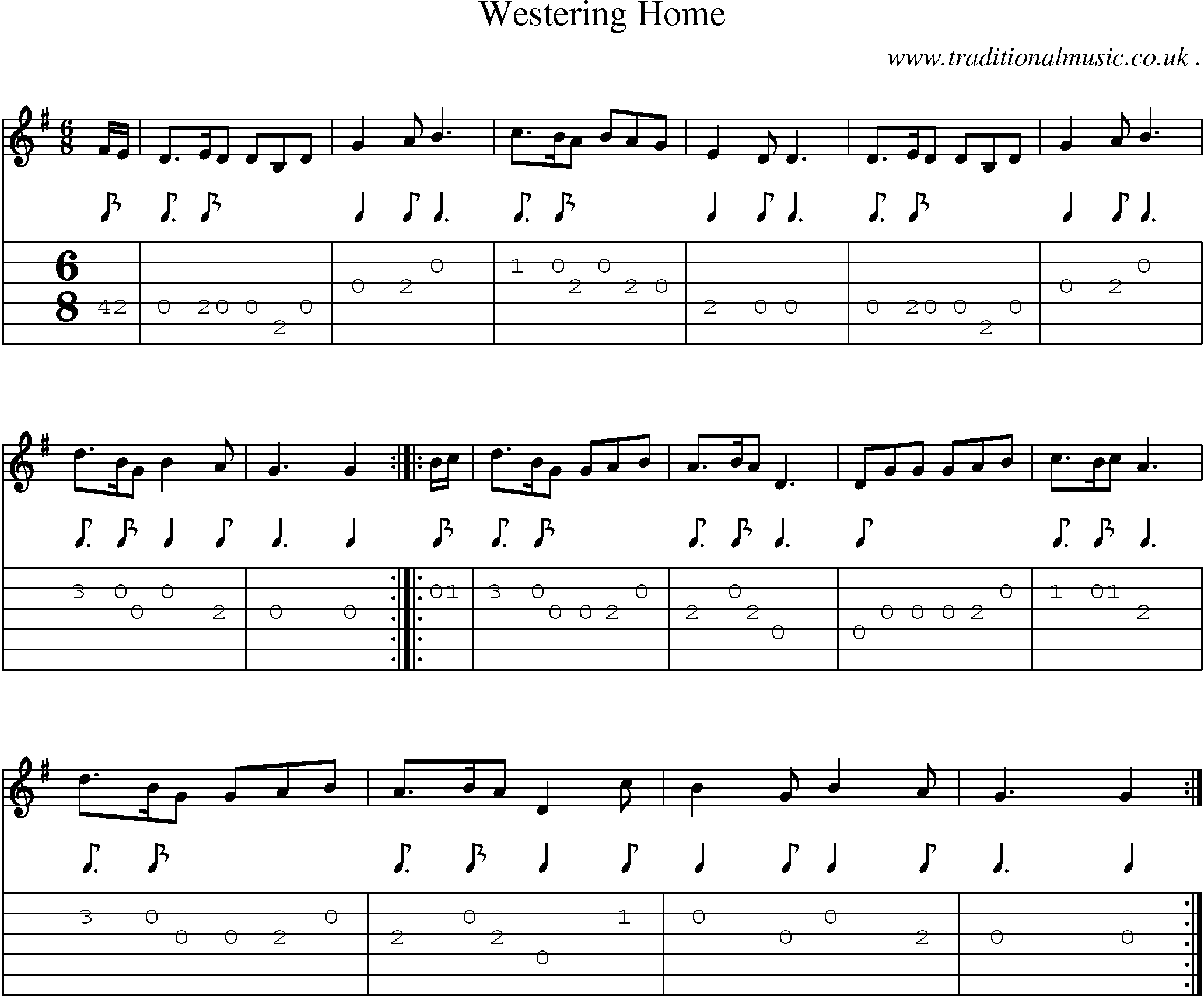 Sheet-music  score, Chords and Guitar Tabs for Westering Home