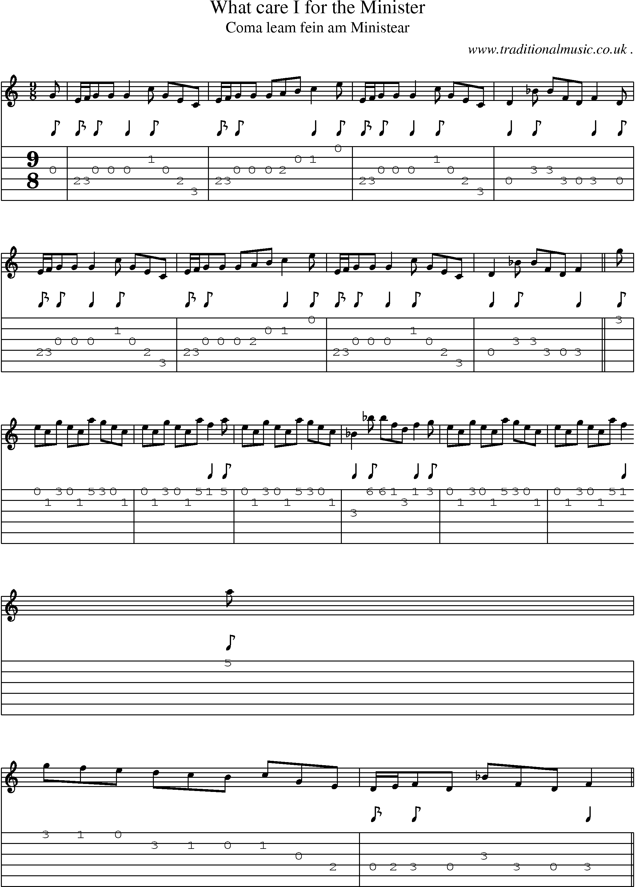 Sheet-music  score, Chords and Guitar Tabs for What Care I For The Minister