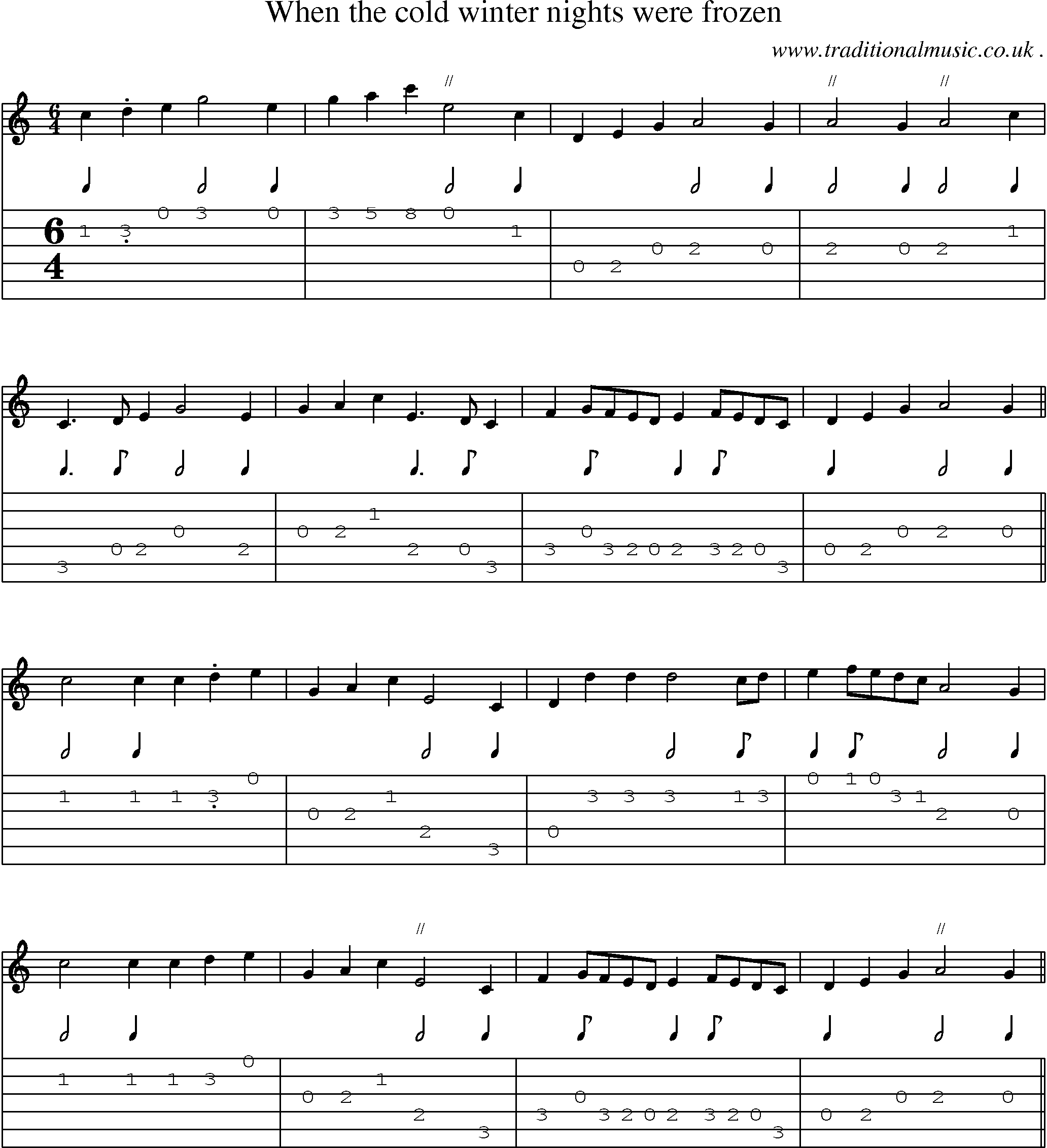 Sheet-music  score, Chords and Guitar Tabs for When The Cold Winter Nights Were Frozen