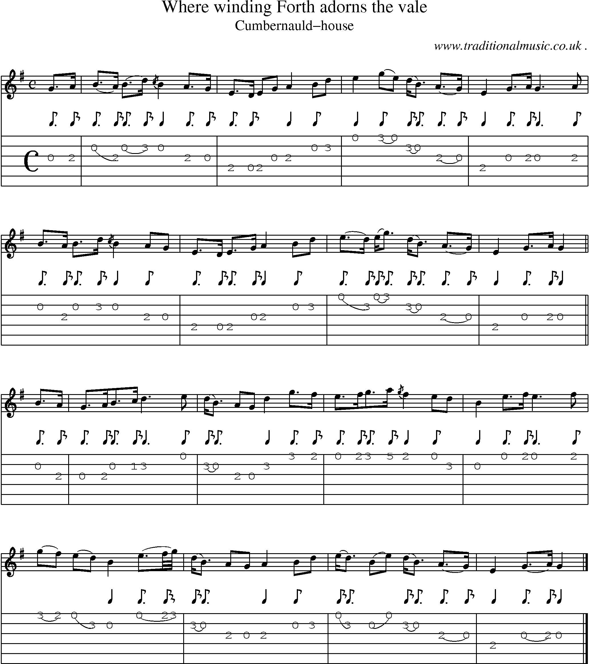 Sheet-music  score, Chords and Guitar Tabs for Where Winding Forth Adorns The Vale