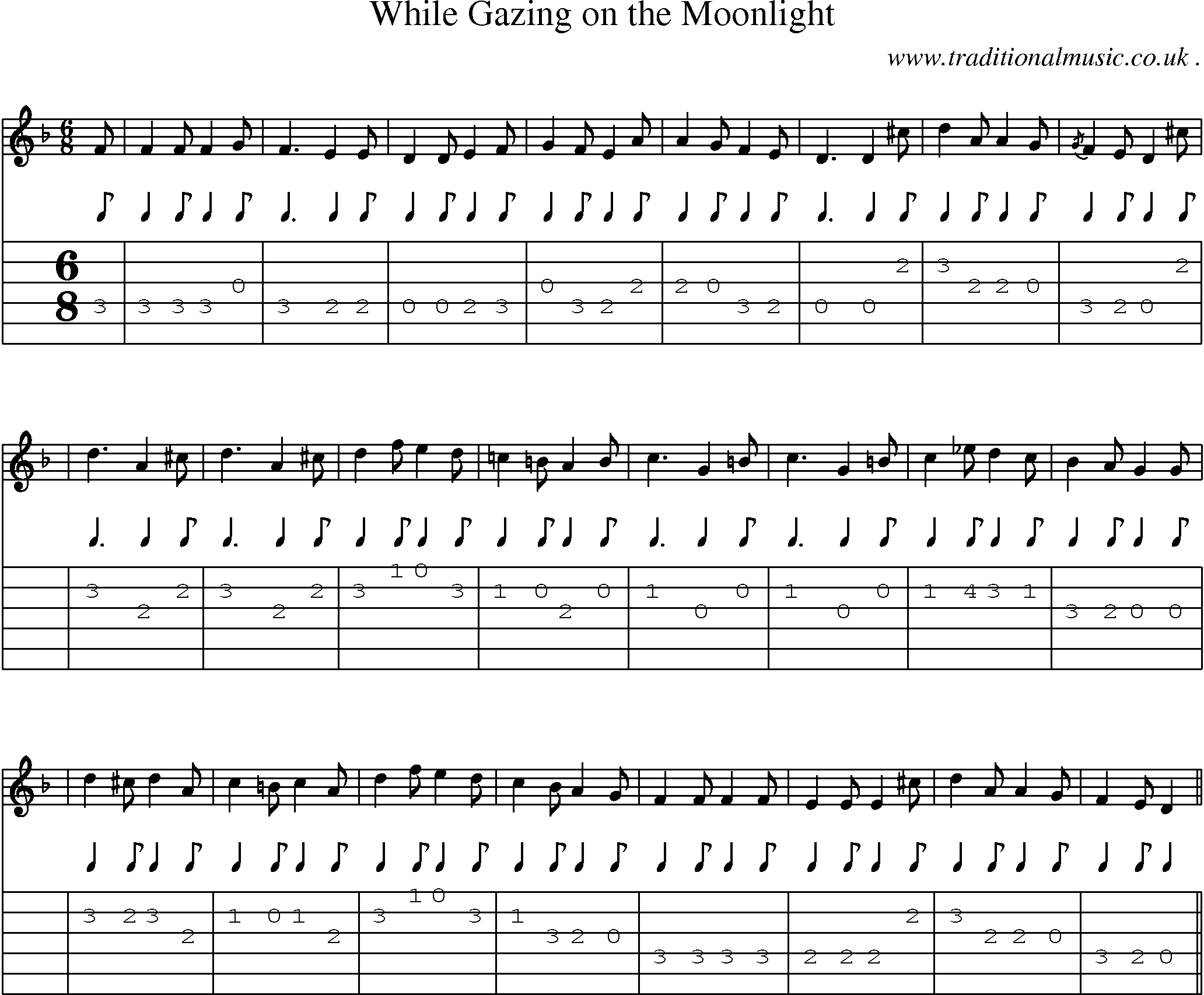 Sheet-music  score, Chords and Guitar Tabs for While Gazing On The Moonlight