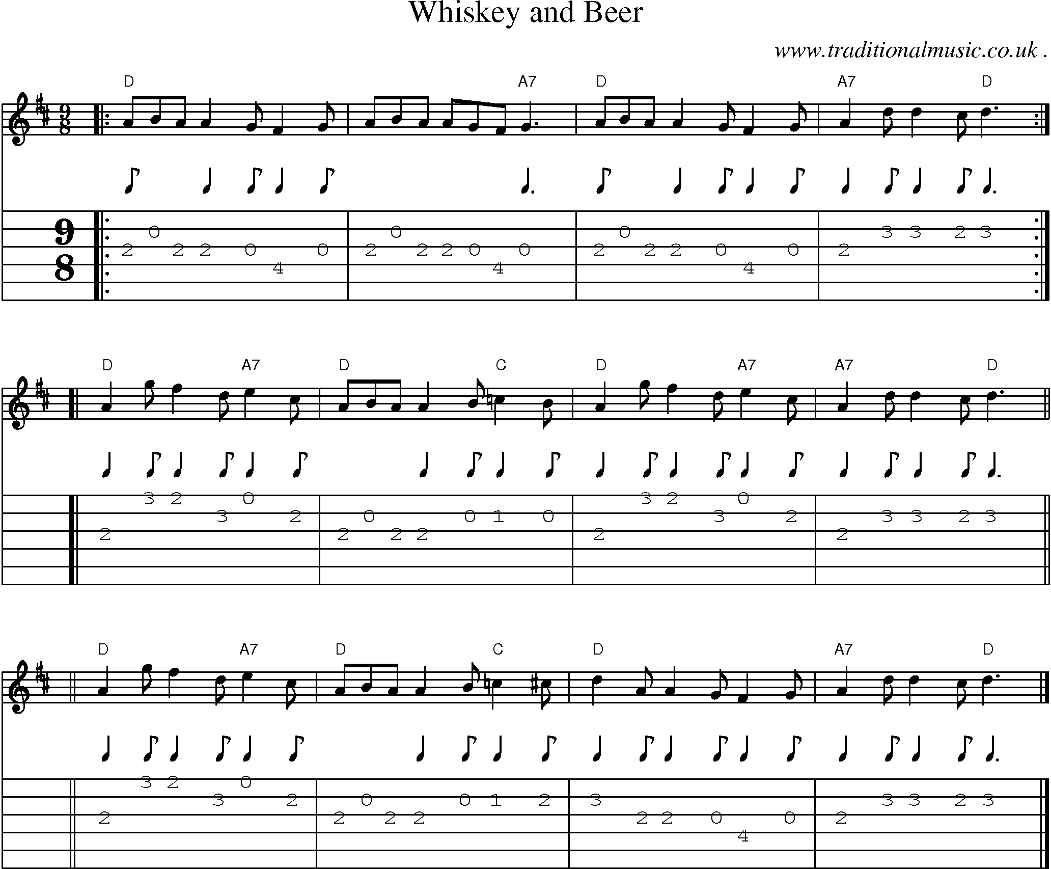 Sheet-music  score, Chords and Guitar Tabs for Whiskey And Beer