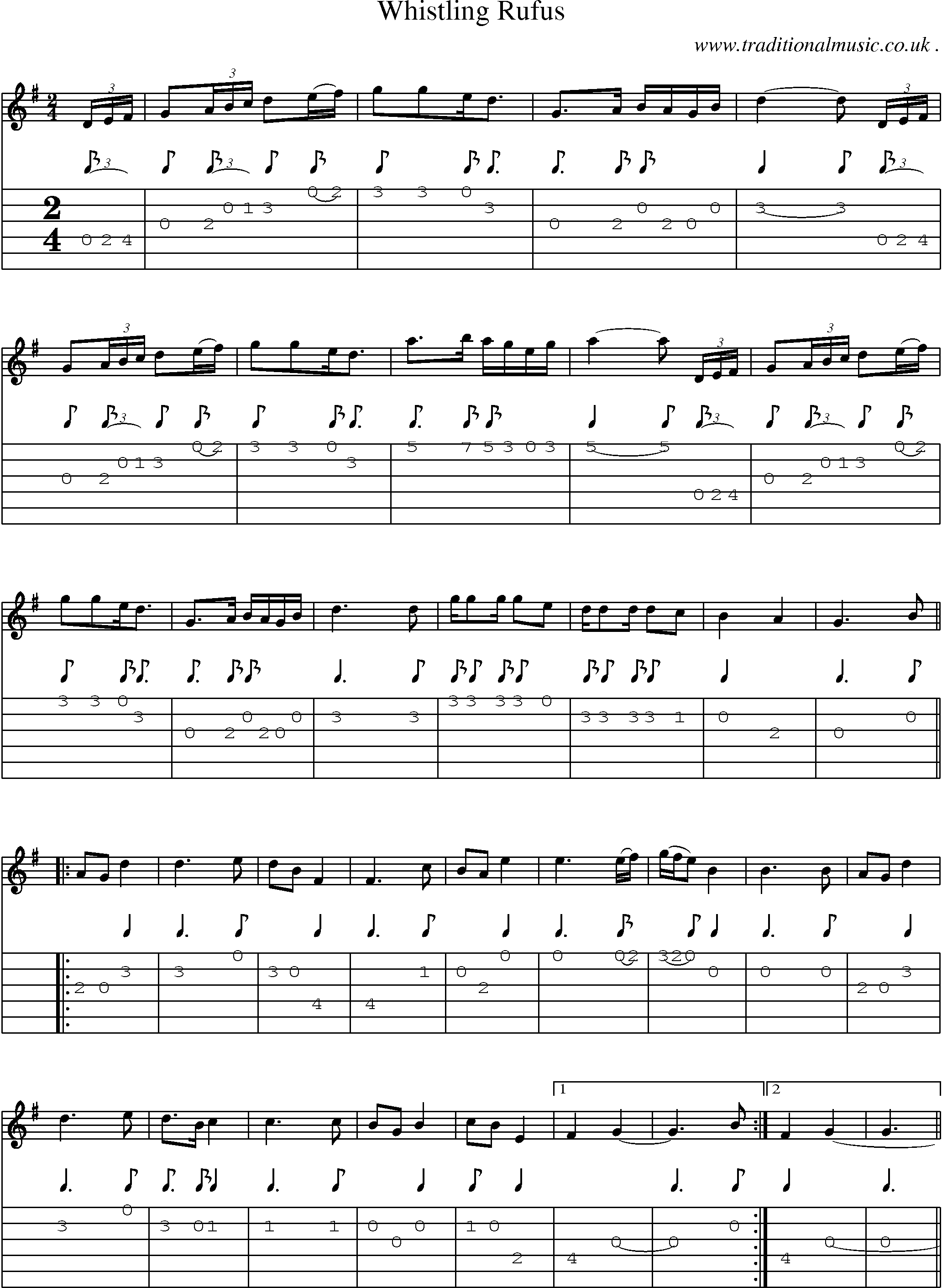 Sheet-music  score, Chords and Guitar Tabs for Whistling Rufus