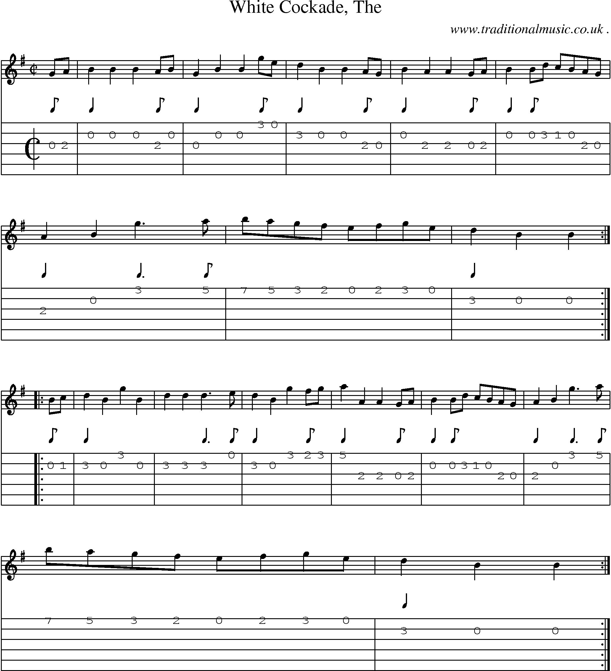 Sheet-music  score, Chords and Guitar Tabs for White Cockade The