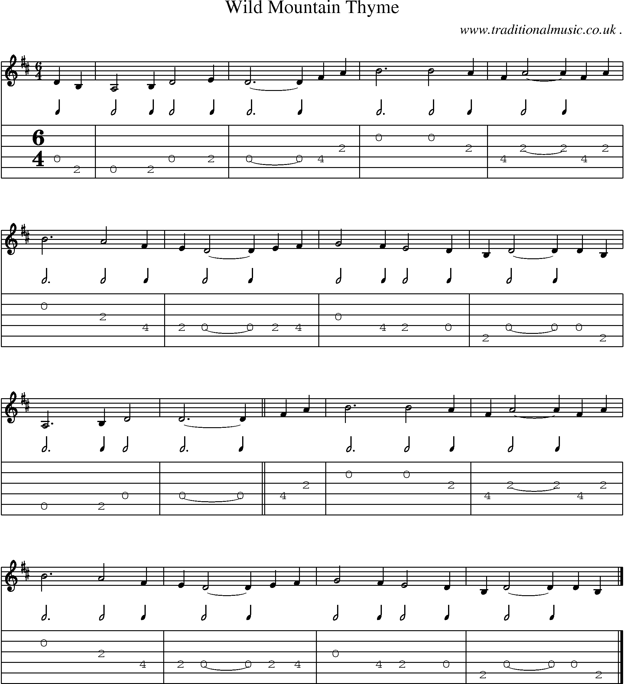 Sheet-music  score, Chords and Guitar Tabs for Wild Mountain Thyme