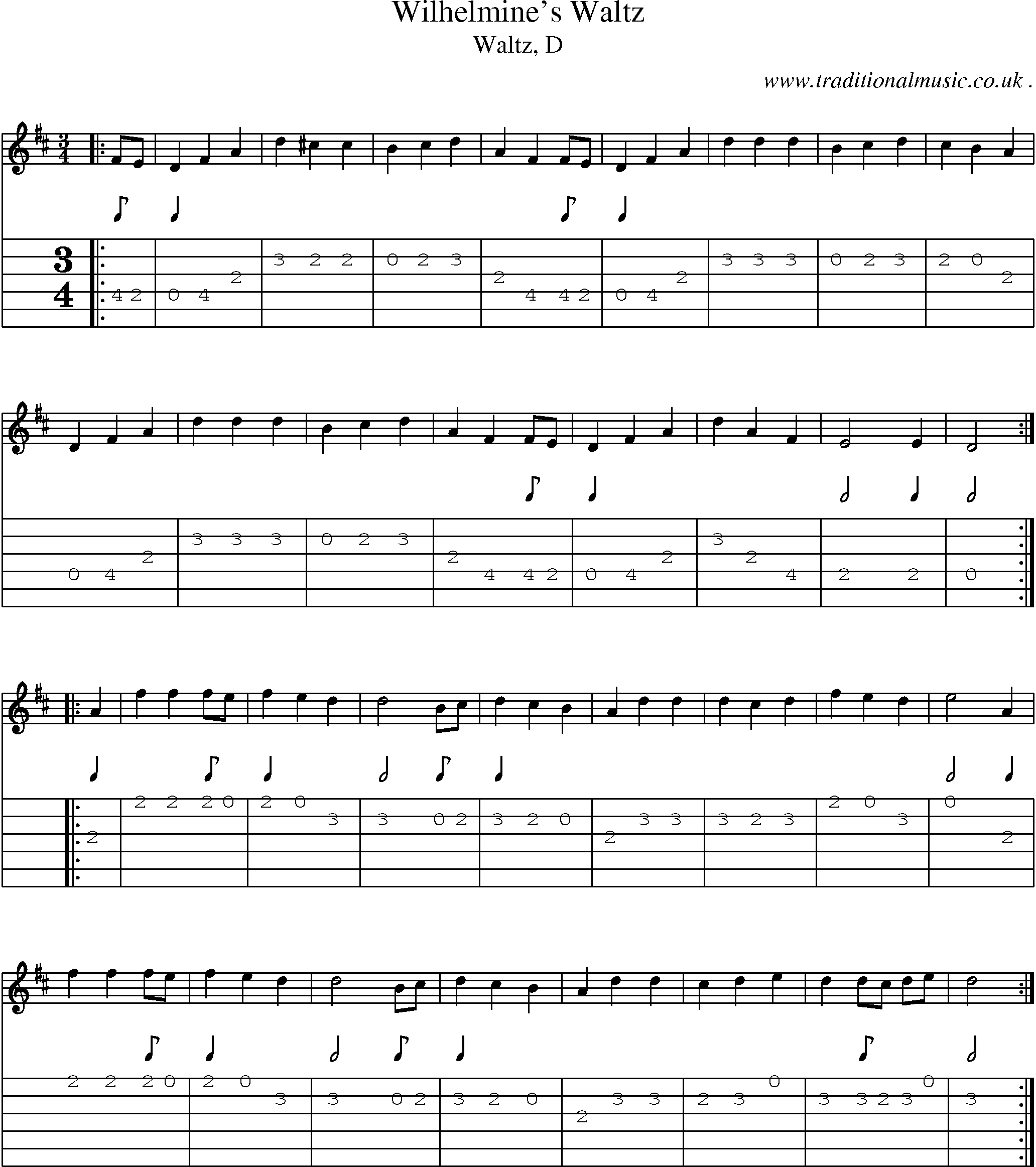 Sheet-music  score, Chords and Guitar Tabs for Wilhelmines Waltz
