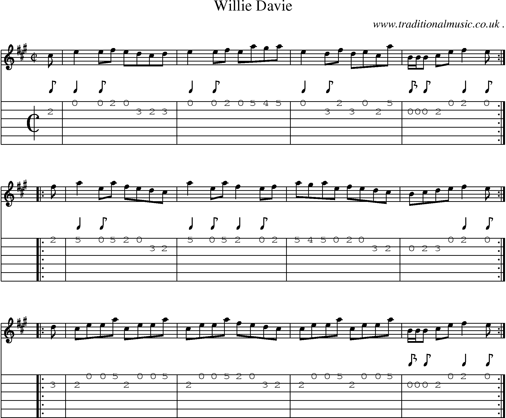 Sheet-music  score, Chords and Guitar Tabs for Willie Davie