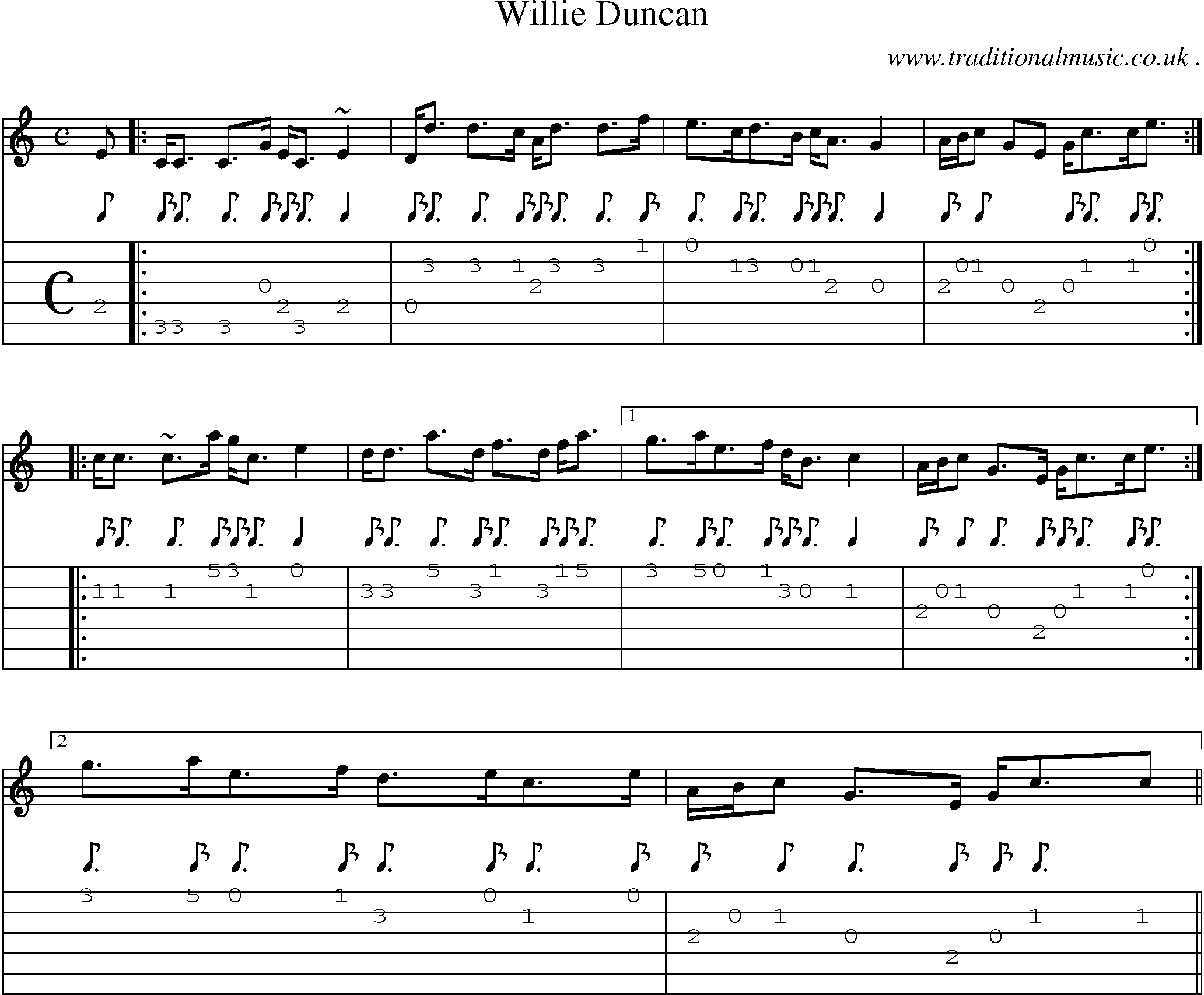 Sheet-music  score, Chords and Guitar Tabs for Willie Duncan