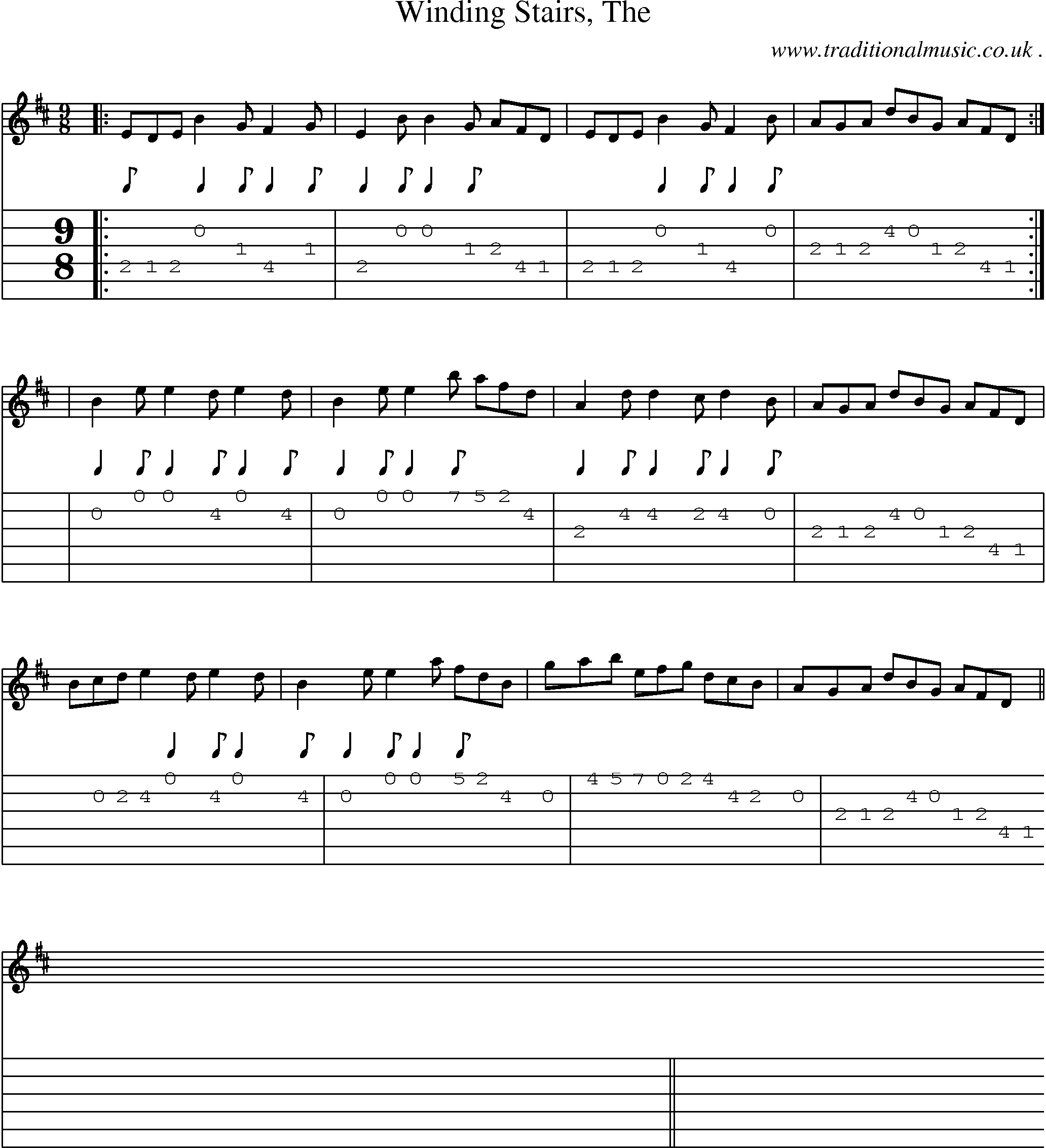 Sheet-music  score, Chords and Guitar Tabs for Winding Stairs The