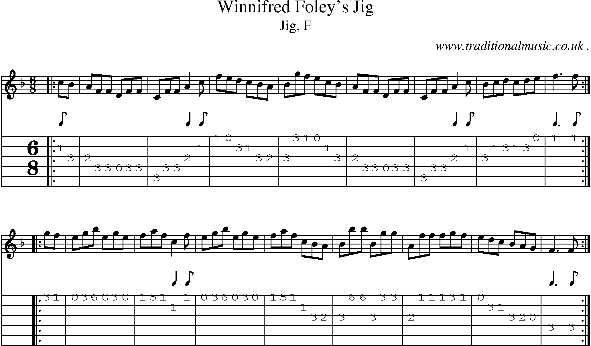 Sheet-music  score, Chords and Guitar Tabs for Winnifred Foleys Jig