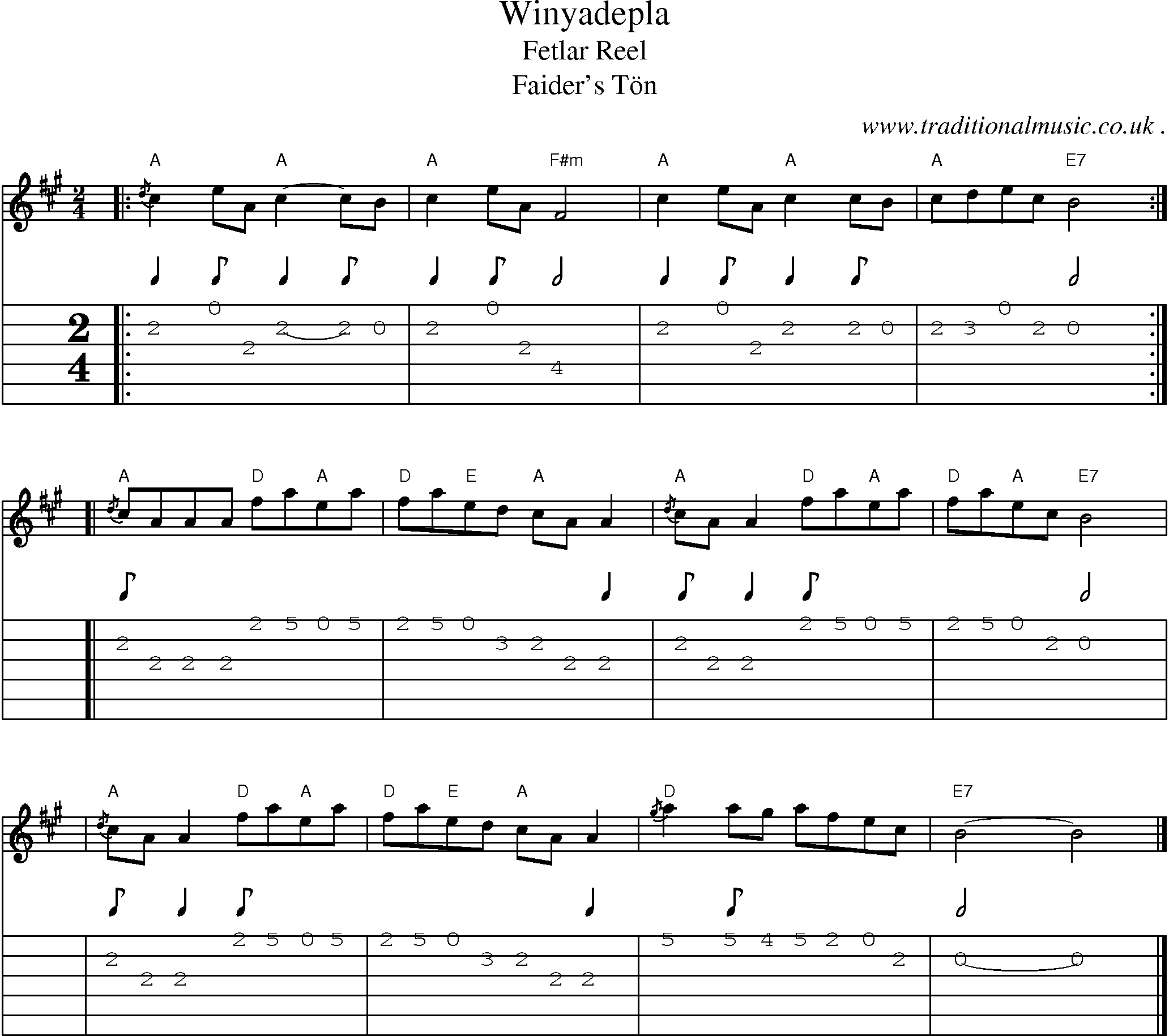 Sheet-music  score, Chords and Guitar Tabs for Winyadepla