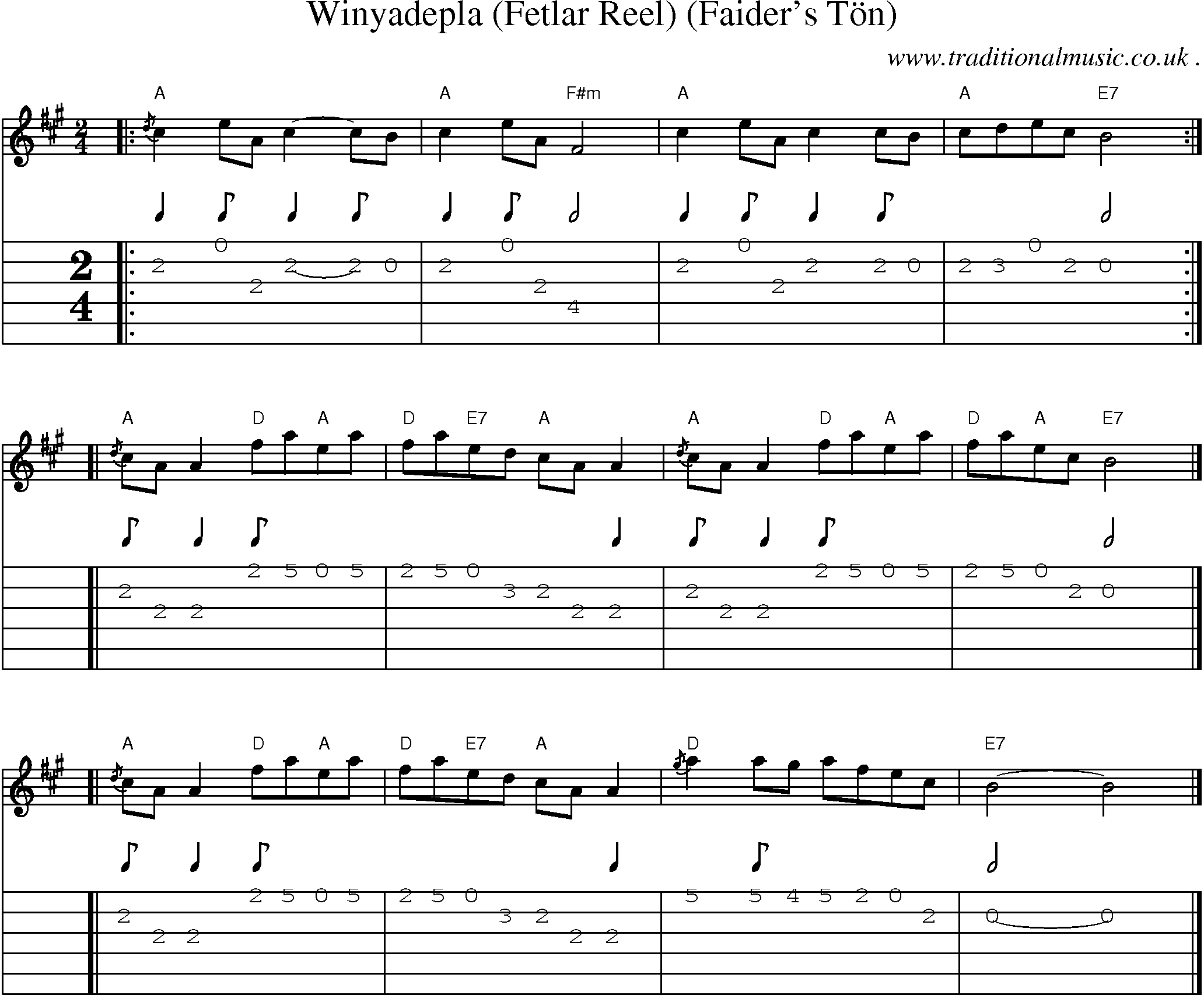 Sheet-music  score, Chords and Guitar Tabs for Winyadepla Fetlar Reel Faiders Ton