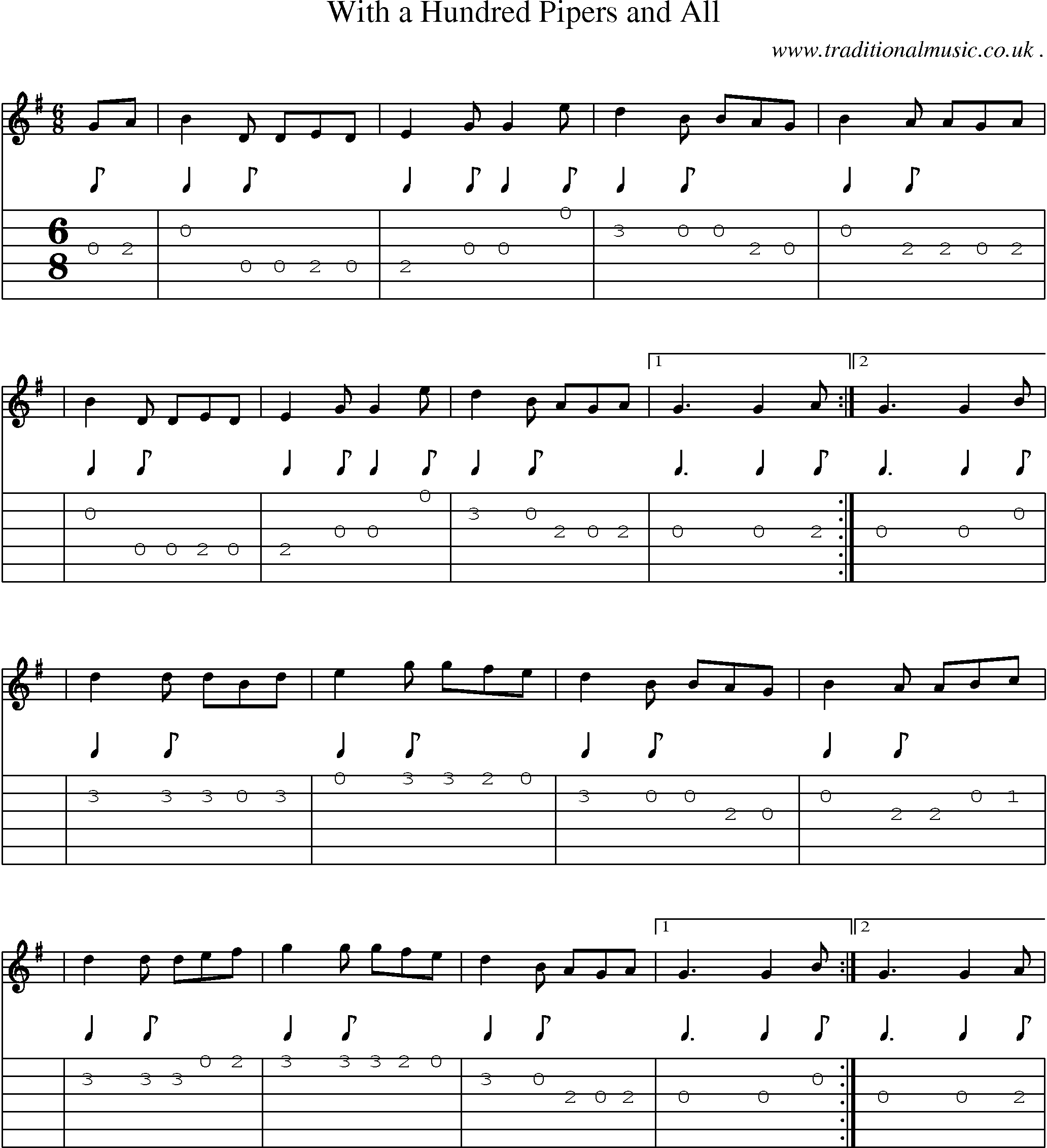 Sheet-music  score, Chords and Guitar Tabs for With A Hundred Pipers And All