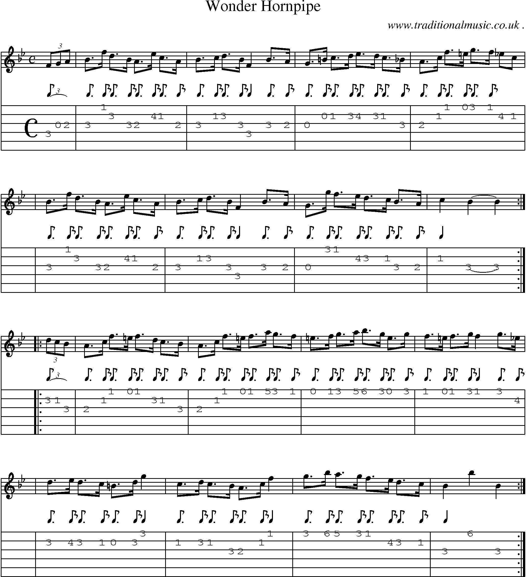 Sheet-music  score, Chords and Guitar Tabs for Wonder Hornpipe