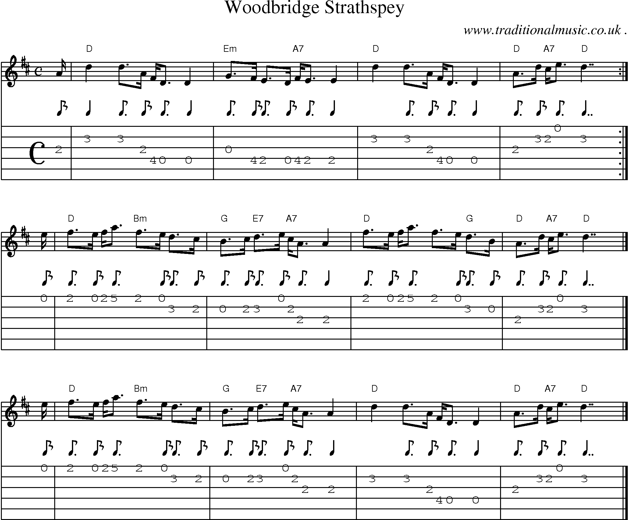 Sheet-music  score, Chords and Guitar Tabs for Woodbridge Strathspey