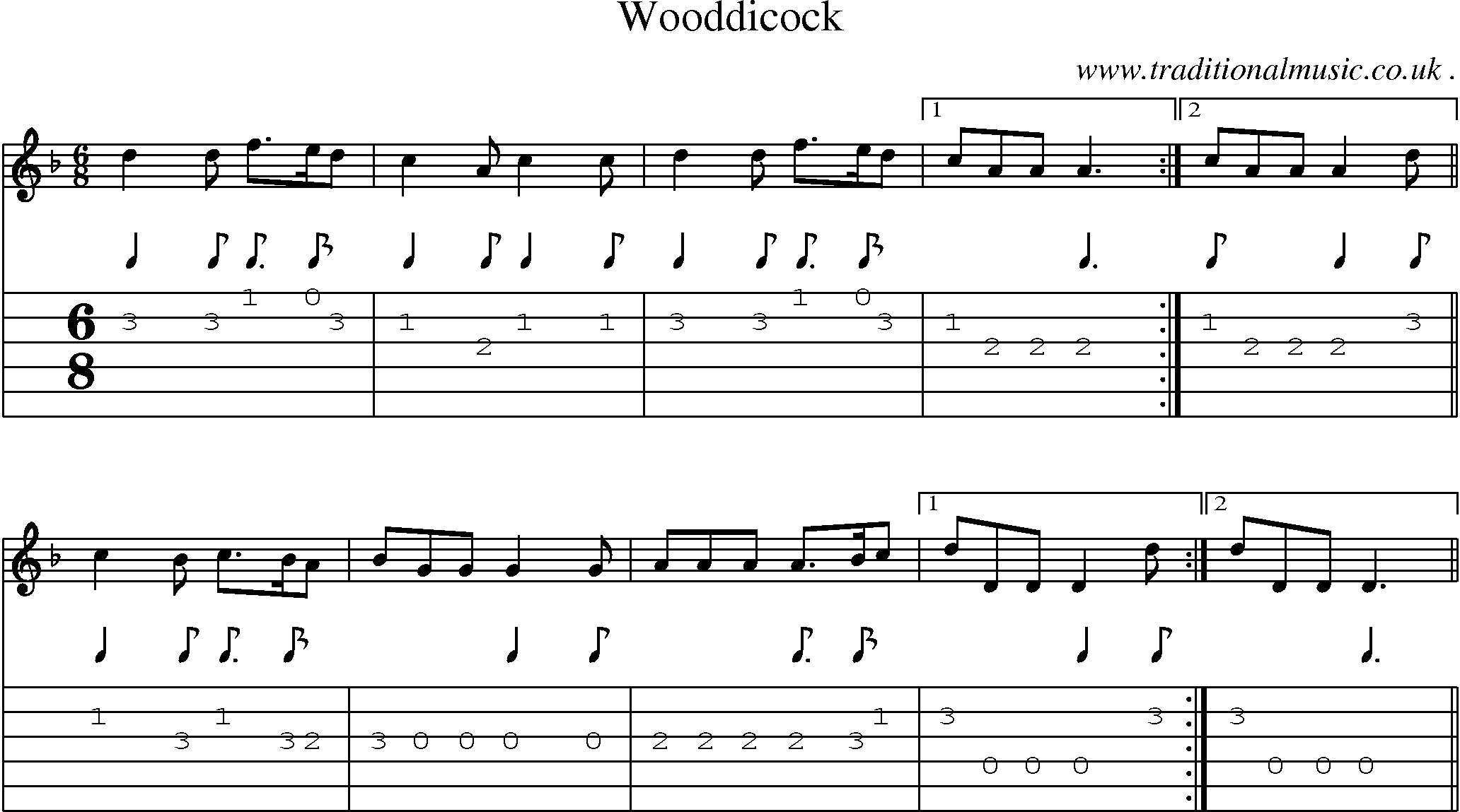 Sheet-music  score, Chords and Guitar Tabs for Wooddicock