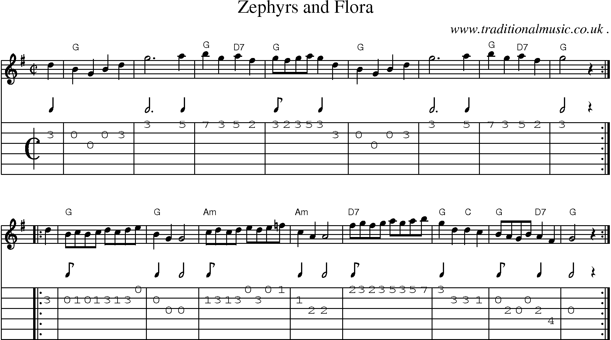 Sheet-music  score, Chords and Guitar Tabs for Zephyrs And Flora