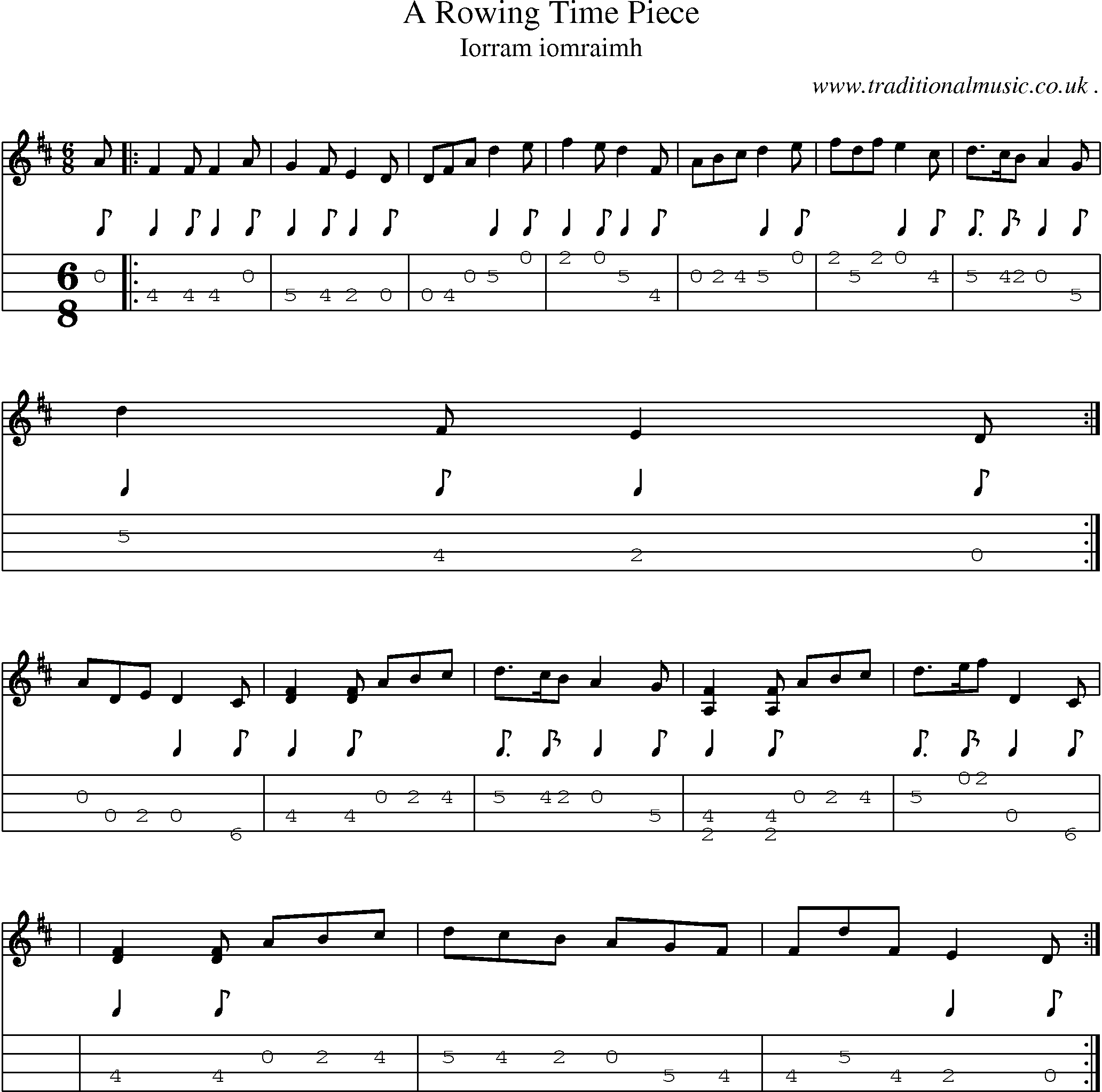 Sheet-music  score, Chords and Mandolin Tabs for A Rowing Time Piece