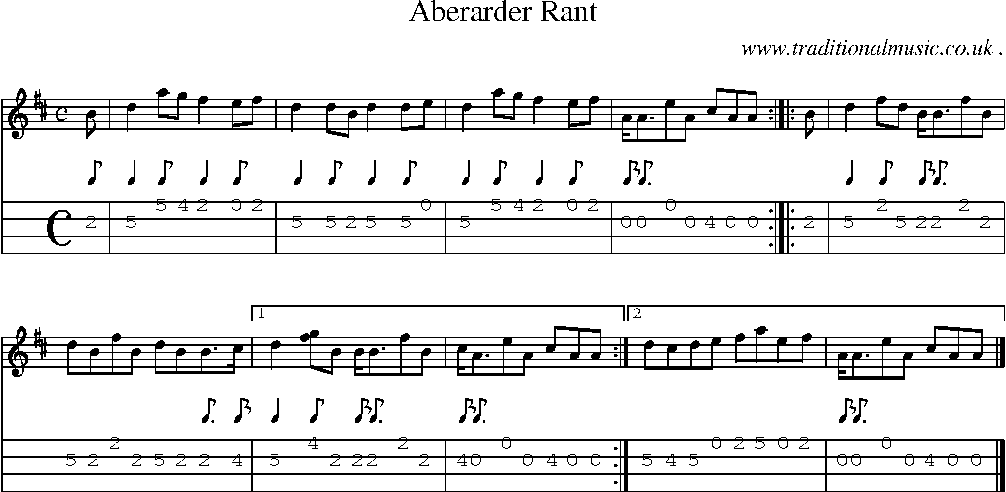 Sheet-music  score, Chords and Mandolin Tabs for Aberarder Rant