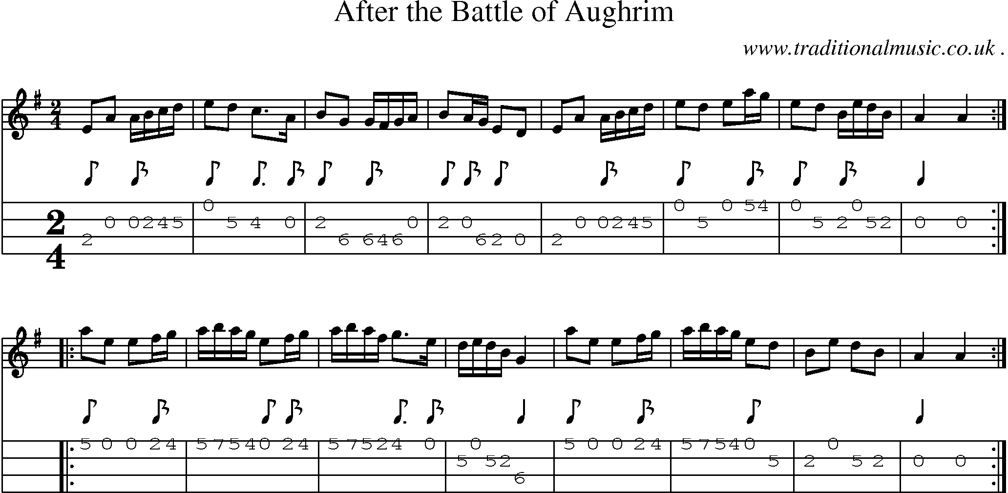 Sheet-music  score, Chords and Mandolin Tabs for After The Battle Of Aughrim