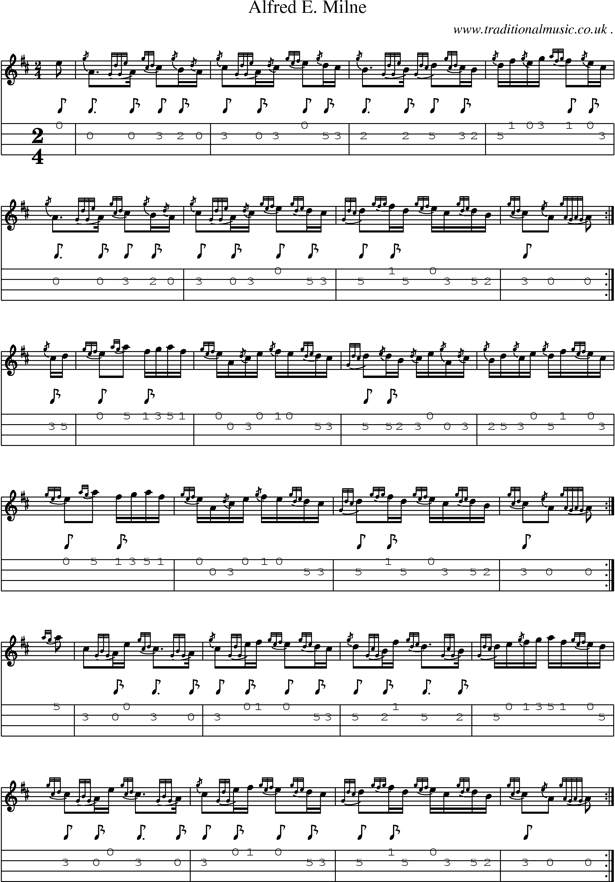 Sheet-music  score, Chords and Mandolin Tabs for Alfred E Milne
