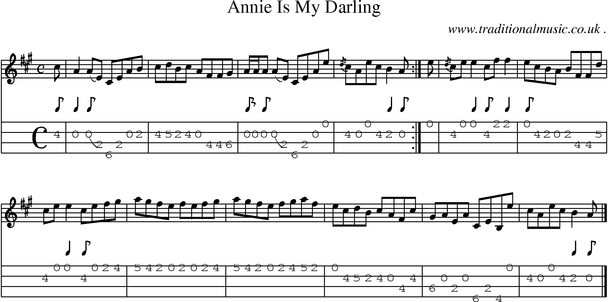 Sheet-music  score, Chords and Mandolin Tabs for Annie Is My Darling
